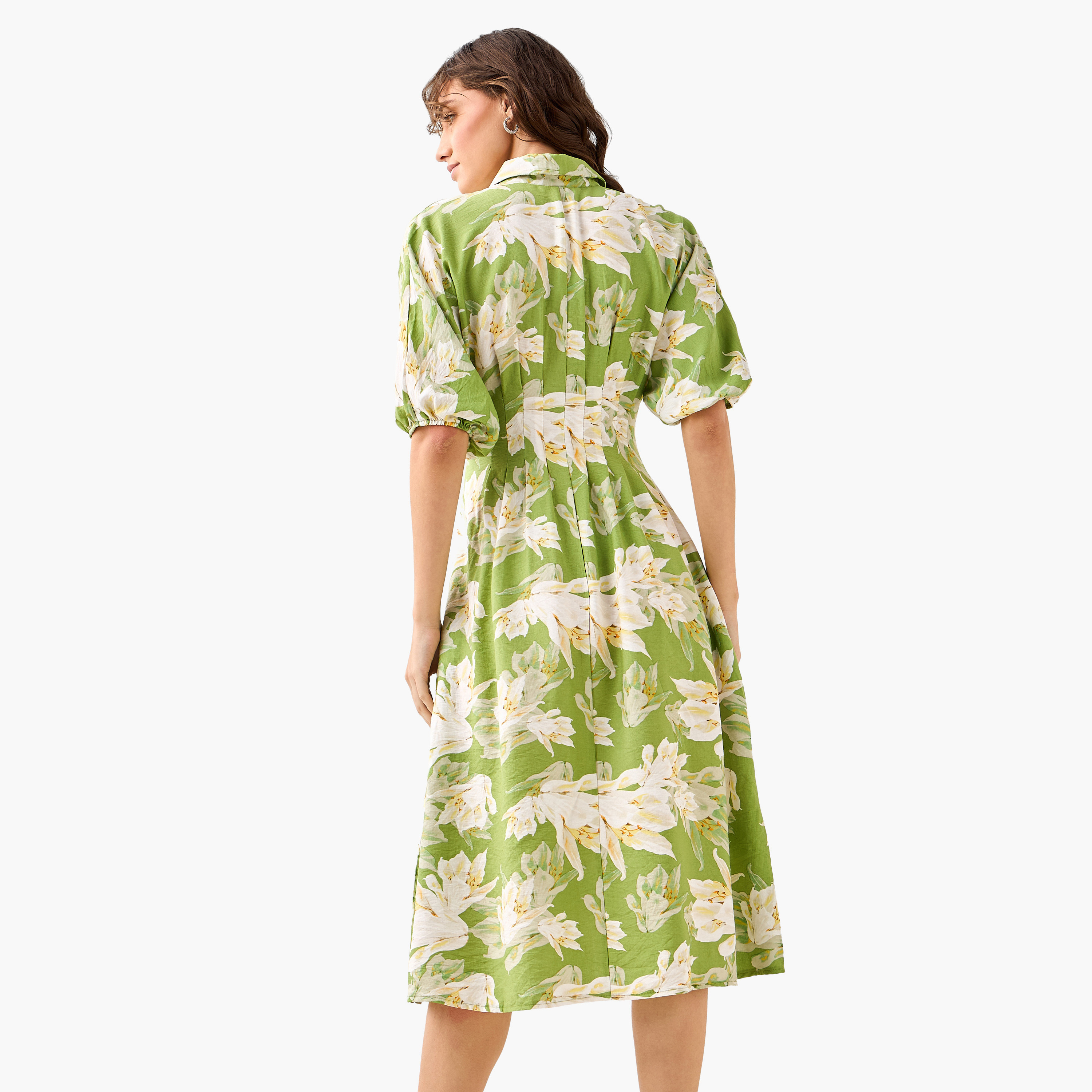 Floral Print Shirt Style Women Dress with Collar Viscose-women-clothing-dresses-image-4