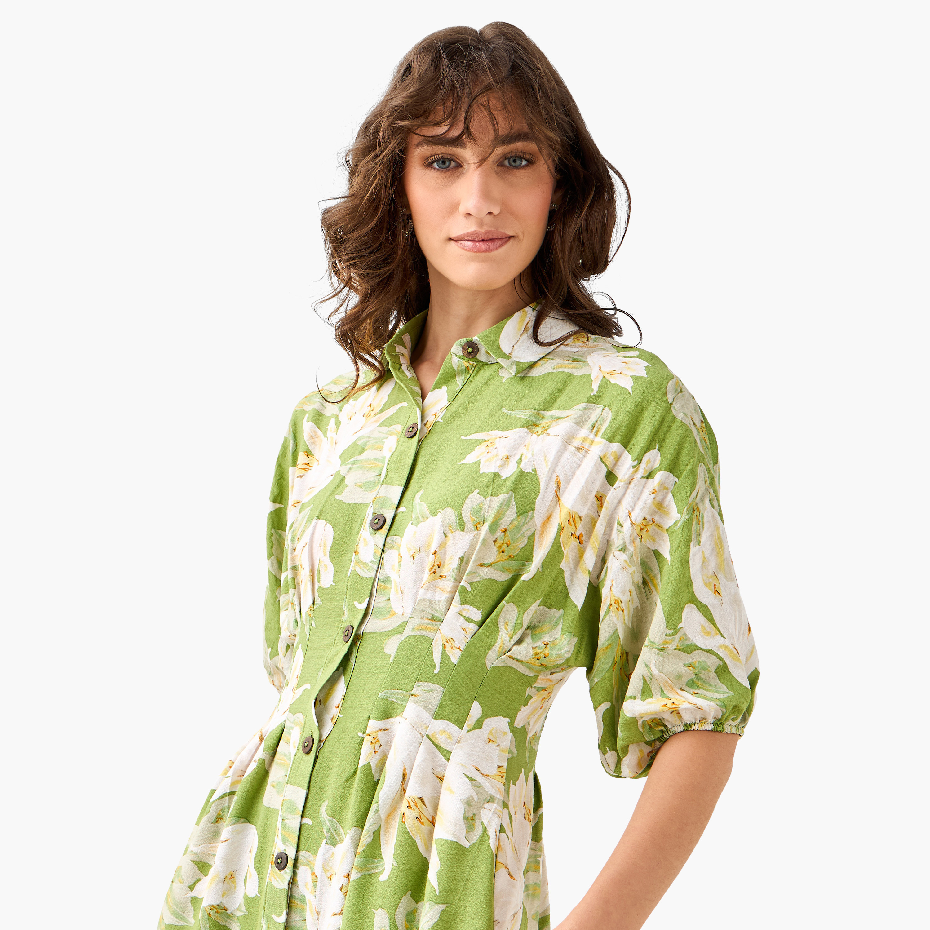 Floral Print Shirt Style Women Dress with Collar Viscose-women-clothing-dresses-image-5