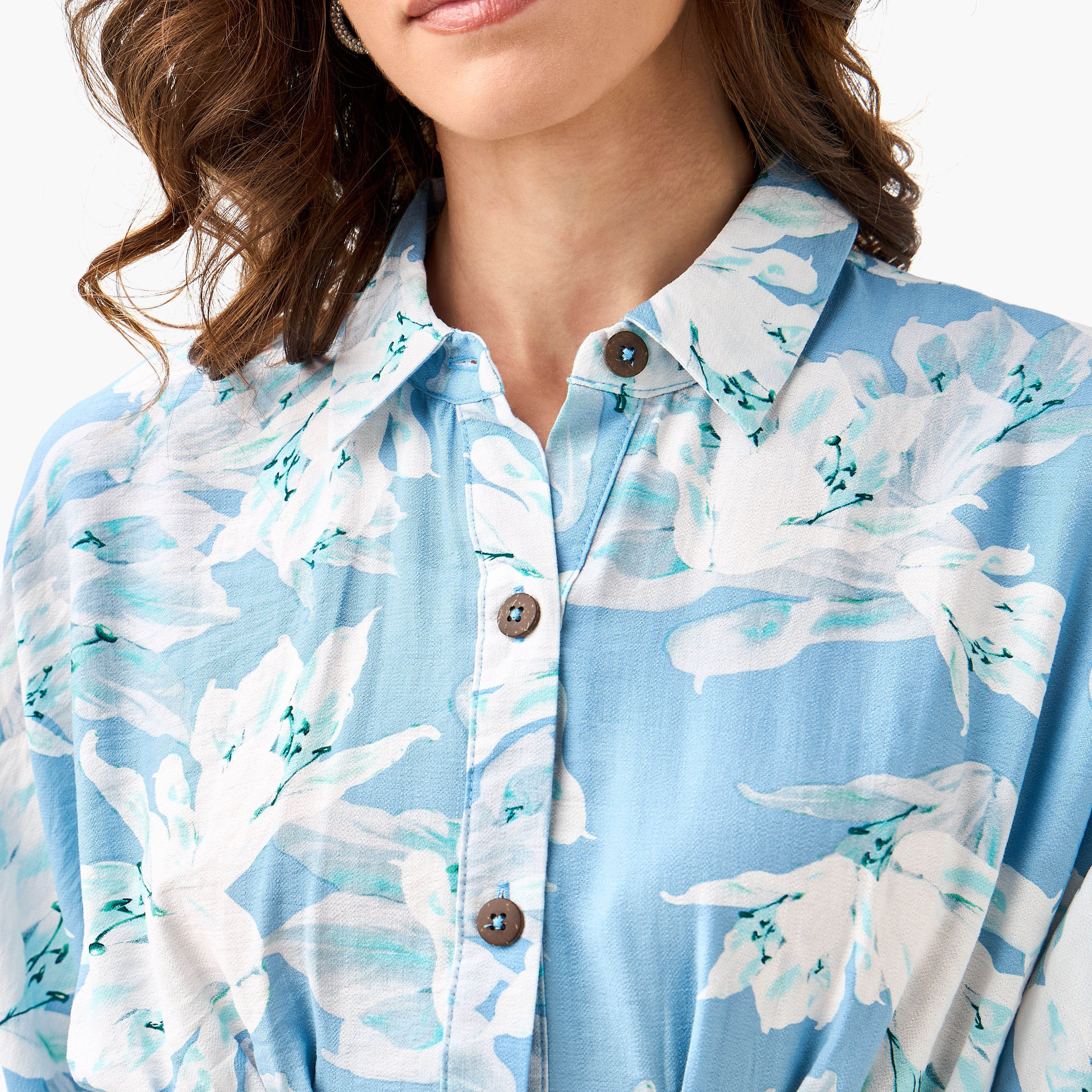 Floral Print Shirt Style Women Dress with Collar Viscose-women-clothing-dresses-image-2