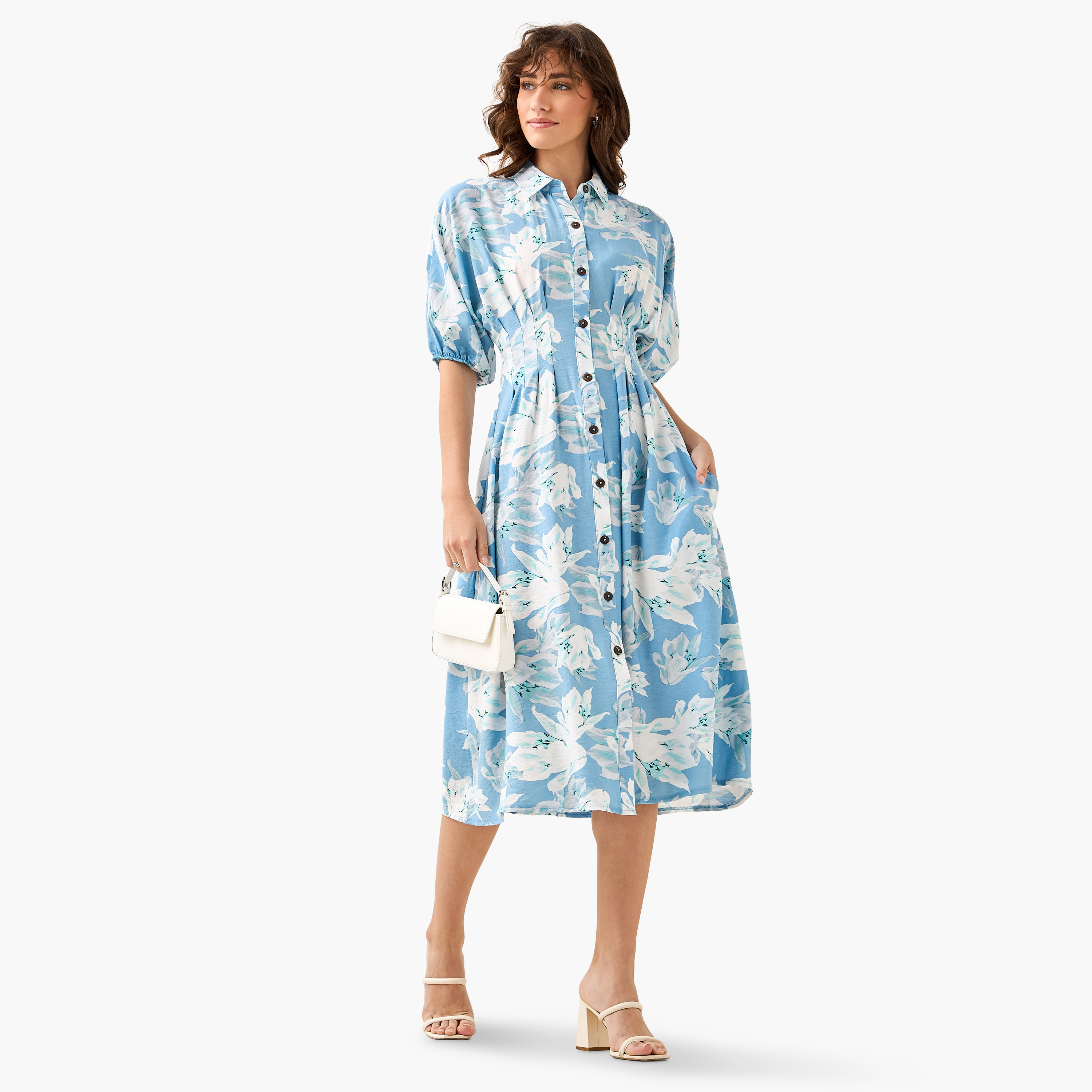 Floral Print Shirt Style Women Dress with Collar Viscose-women-clothing-dresses-image-3