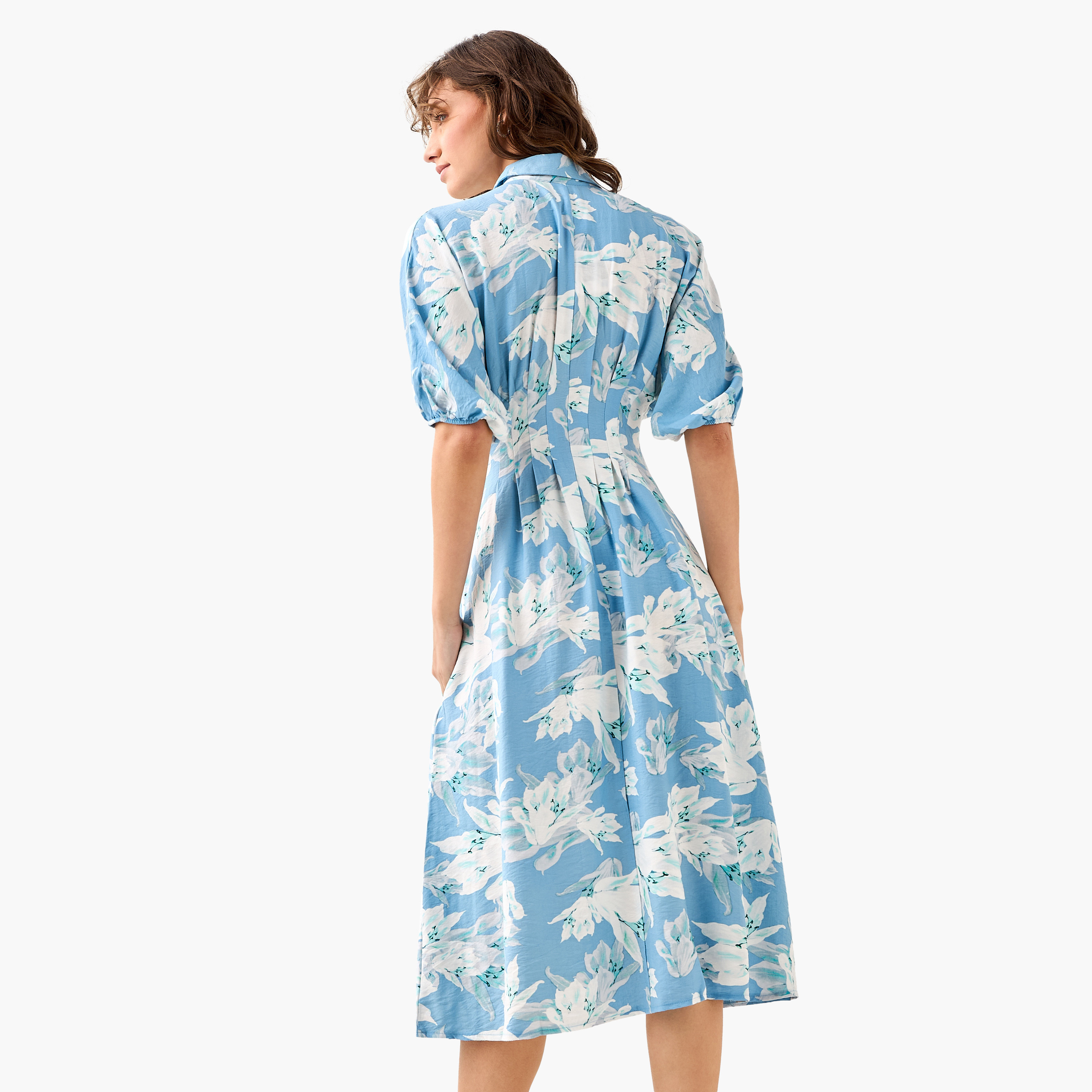 Floral Print Shirt Style Women Dress with Collar Viscose-women-clothing-dresses-image-4