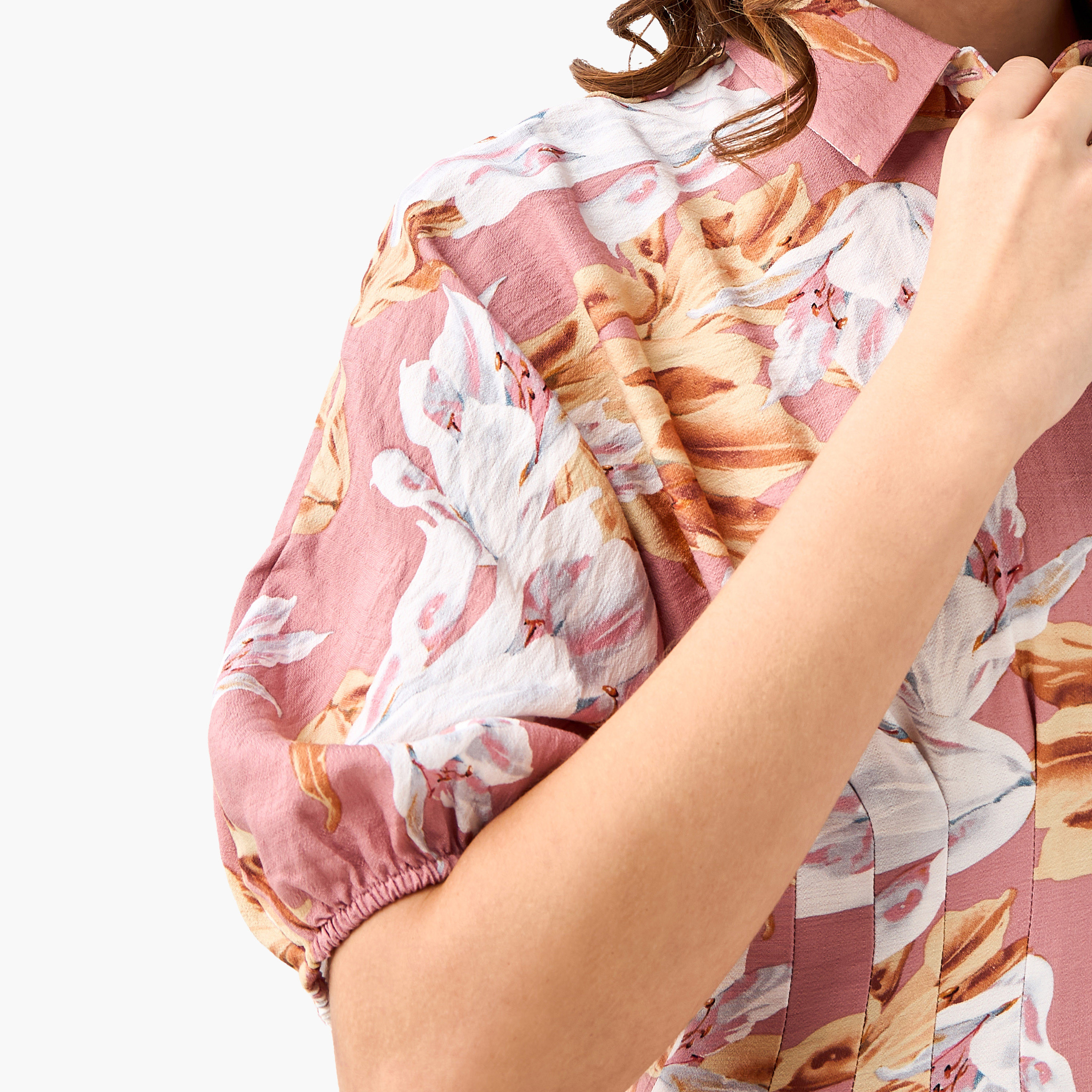Floral Print Shirt Style Women Dress with Collar Viscose-women-clothing-dresses-image-2