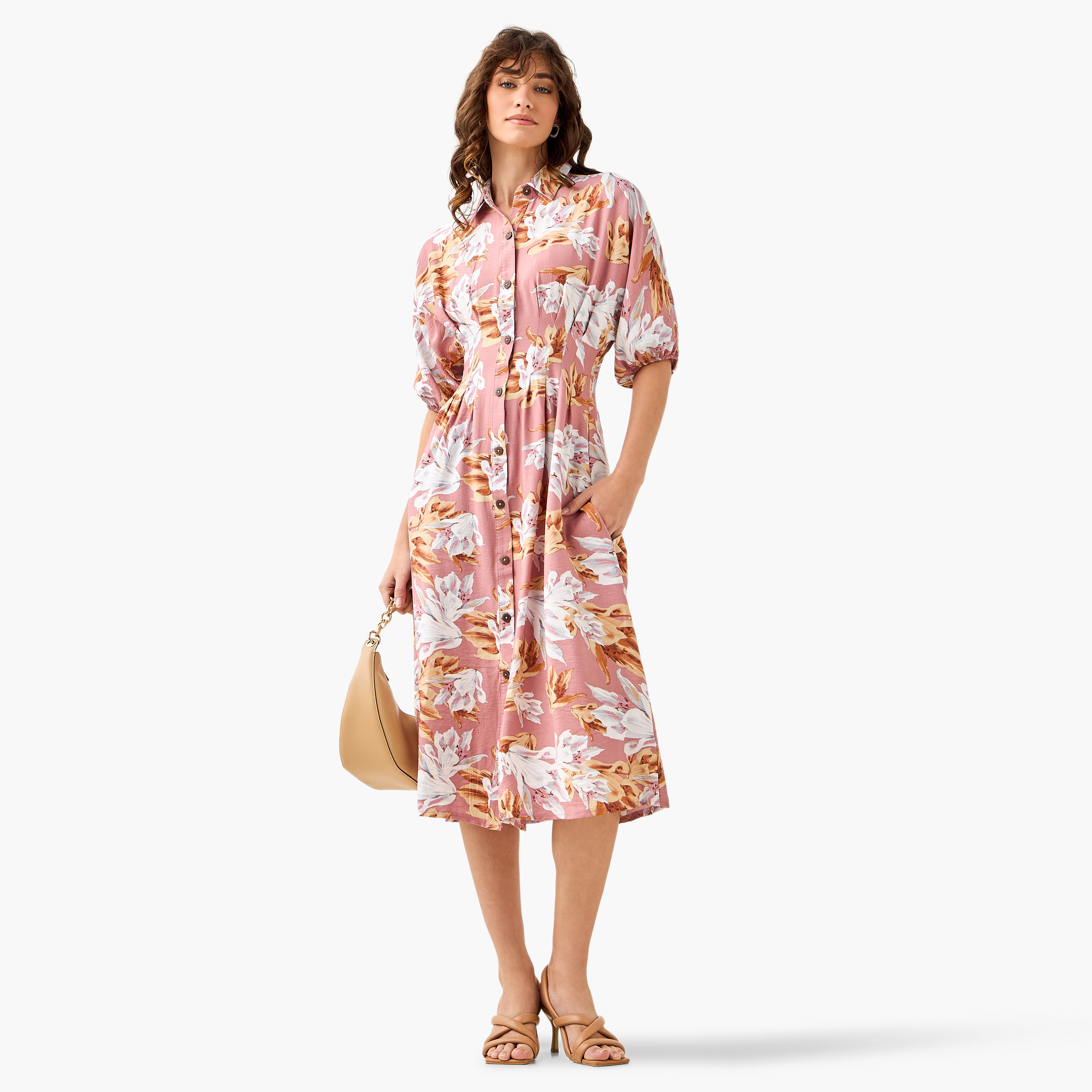 Floral Print Shirt Style Women Dress with Collar Viscose-women-clothing-dresses-image-3