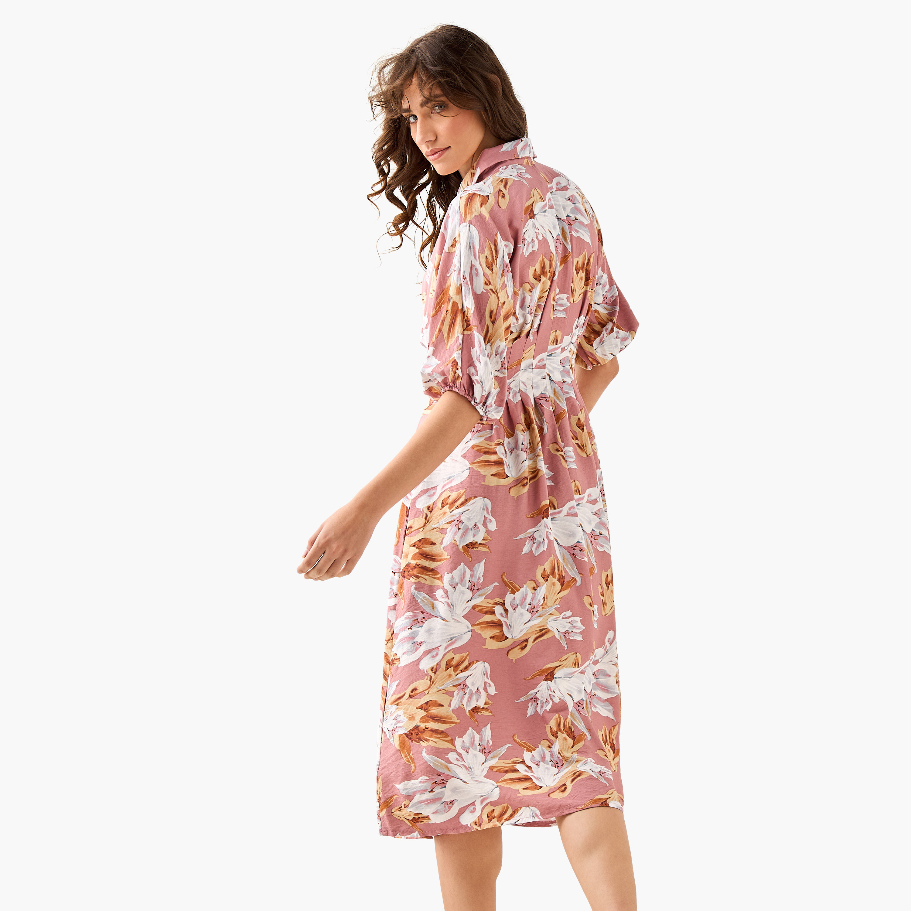 Floral Print Shirt Style Women Dress with Collar Viscose-women-clothing-dresses-image-4