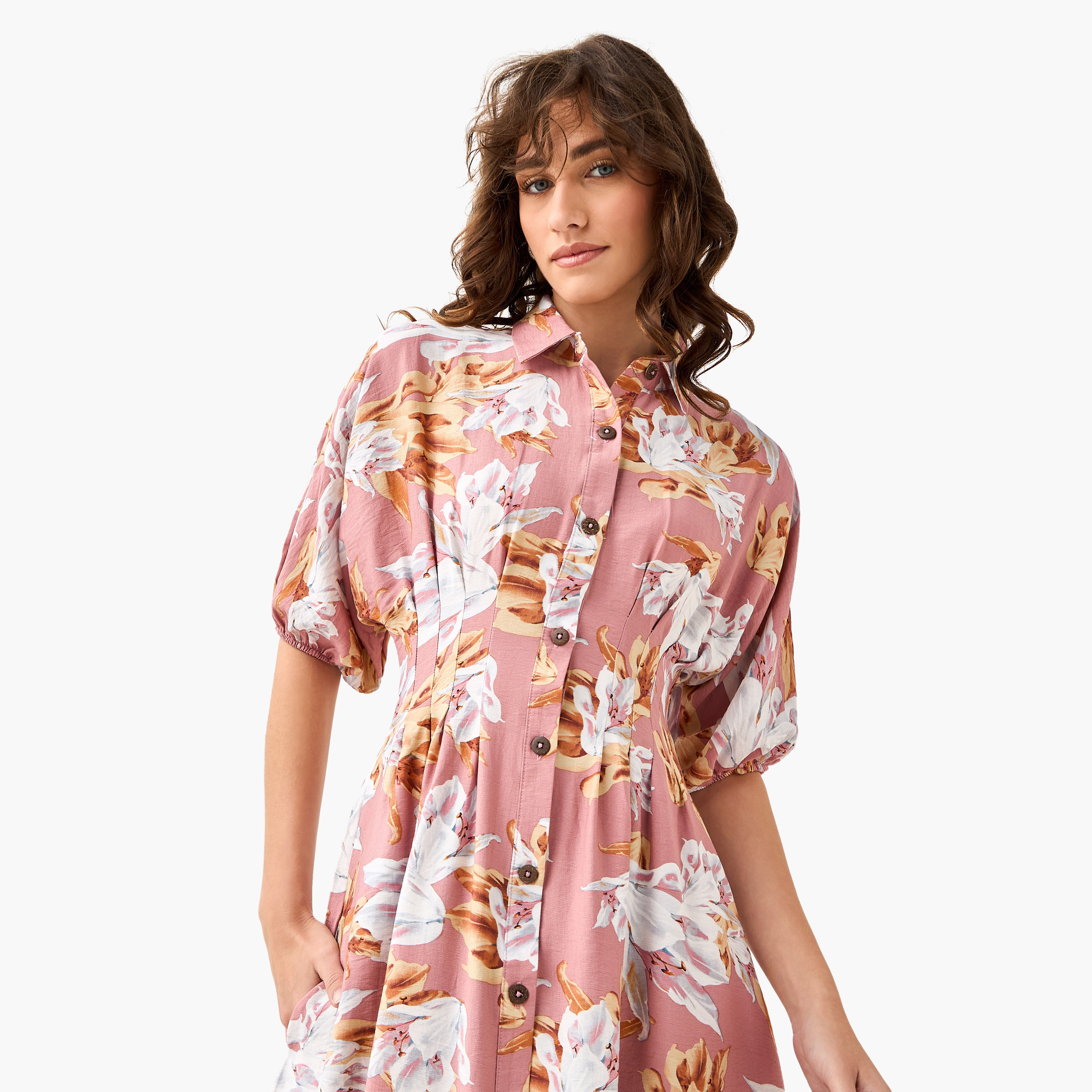Floral Print Shirt Style Women Dress with Collar Viscose-women-clothing-dresses-image-5