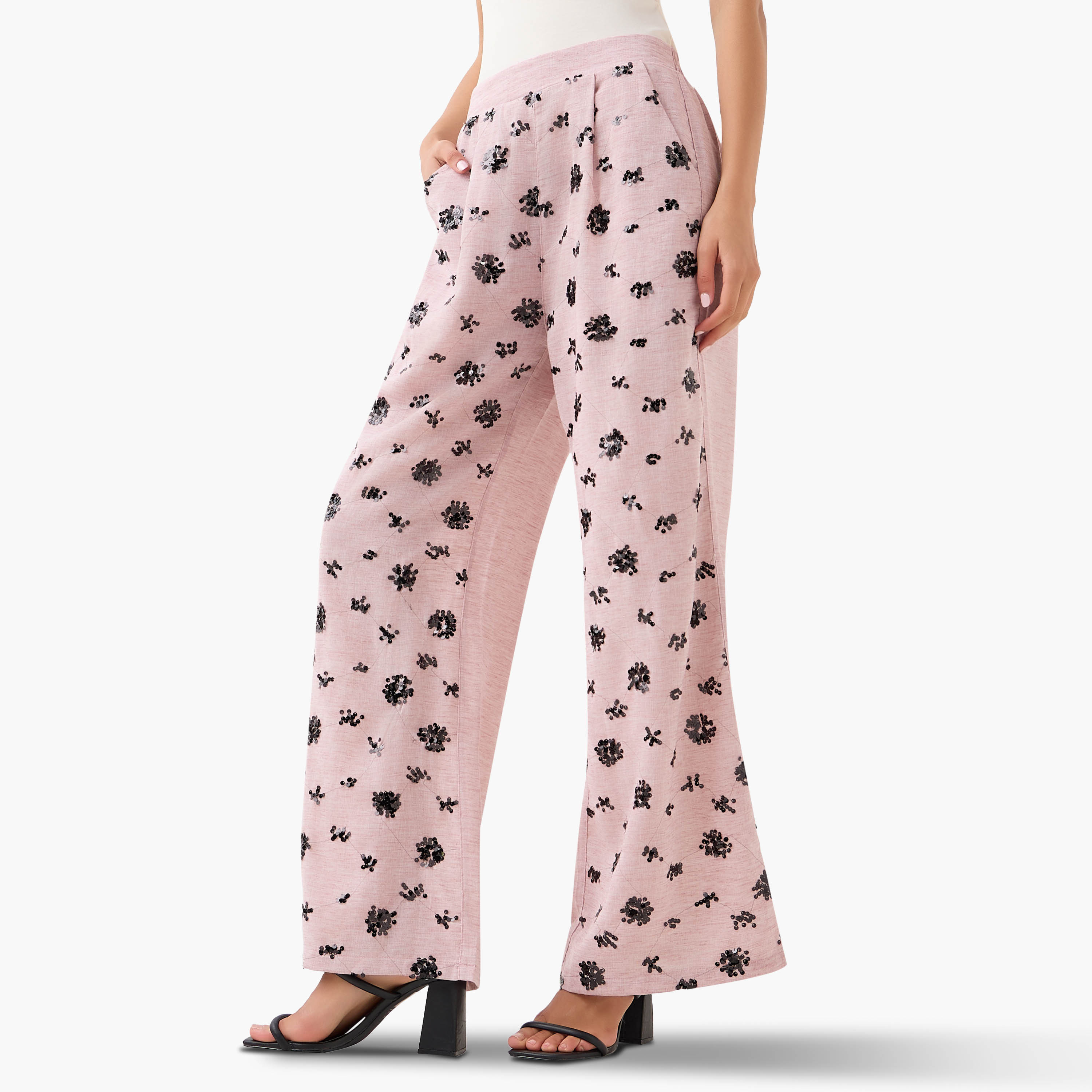 Wide-Leg Trousers with Sequin Embellishment-women-clothing-coordsets-image-2