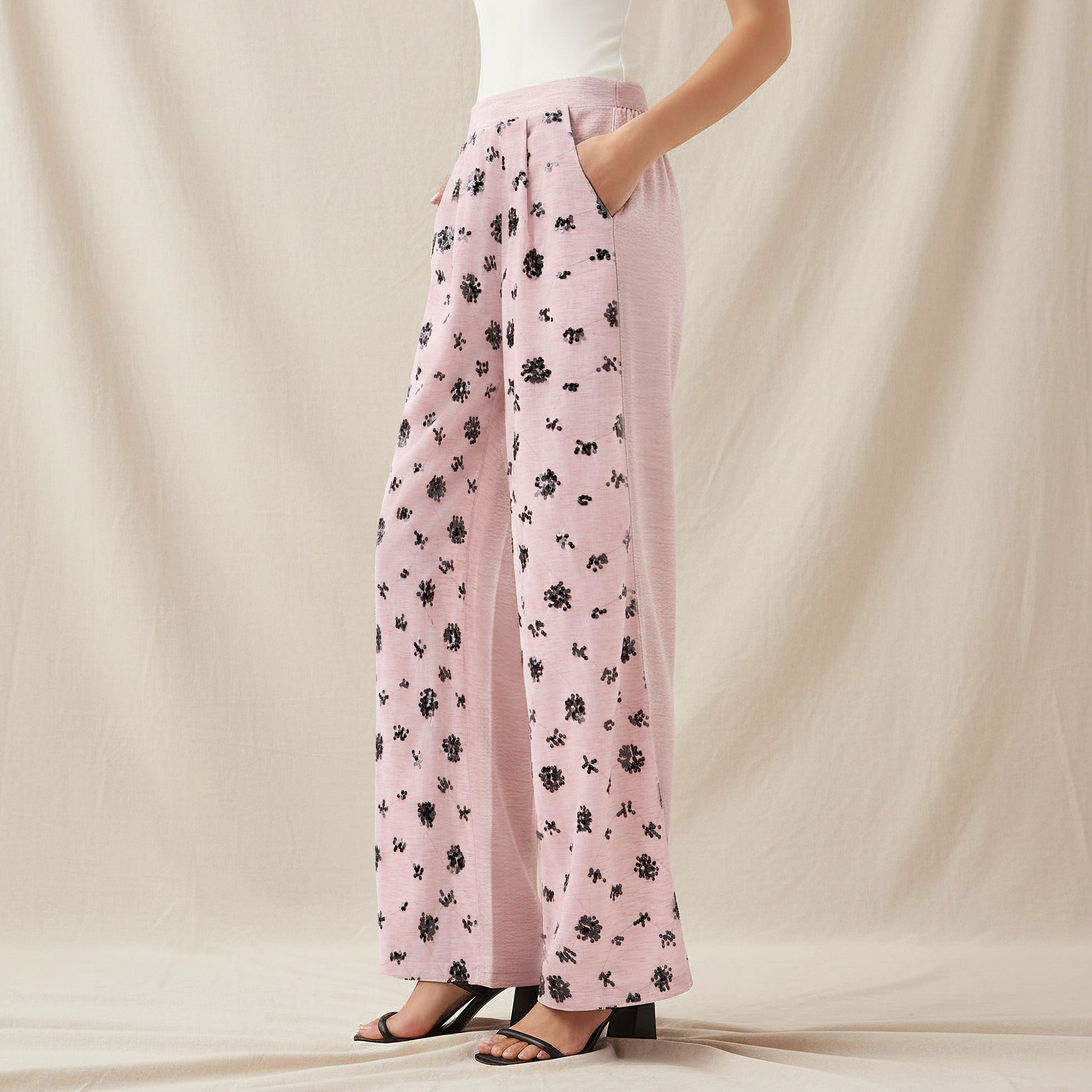 Wide-Leg Trousers with Sequin Embellishment-women-clothing-coordsets-image-1