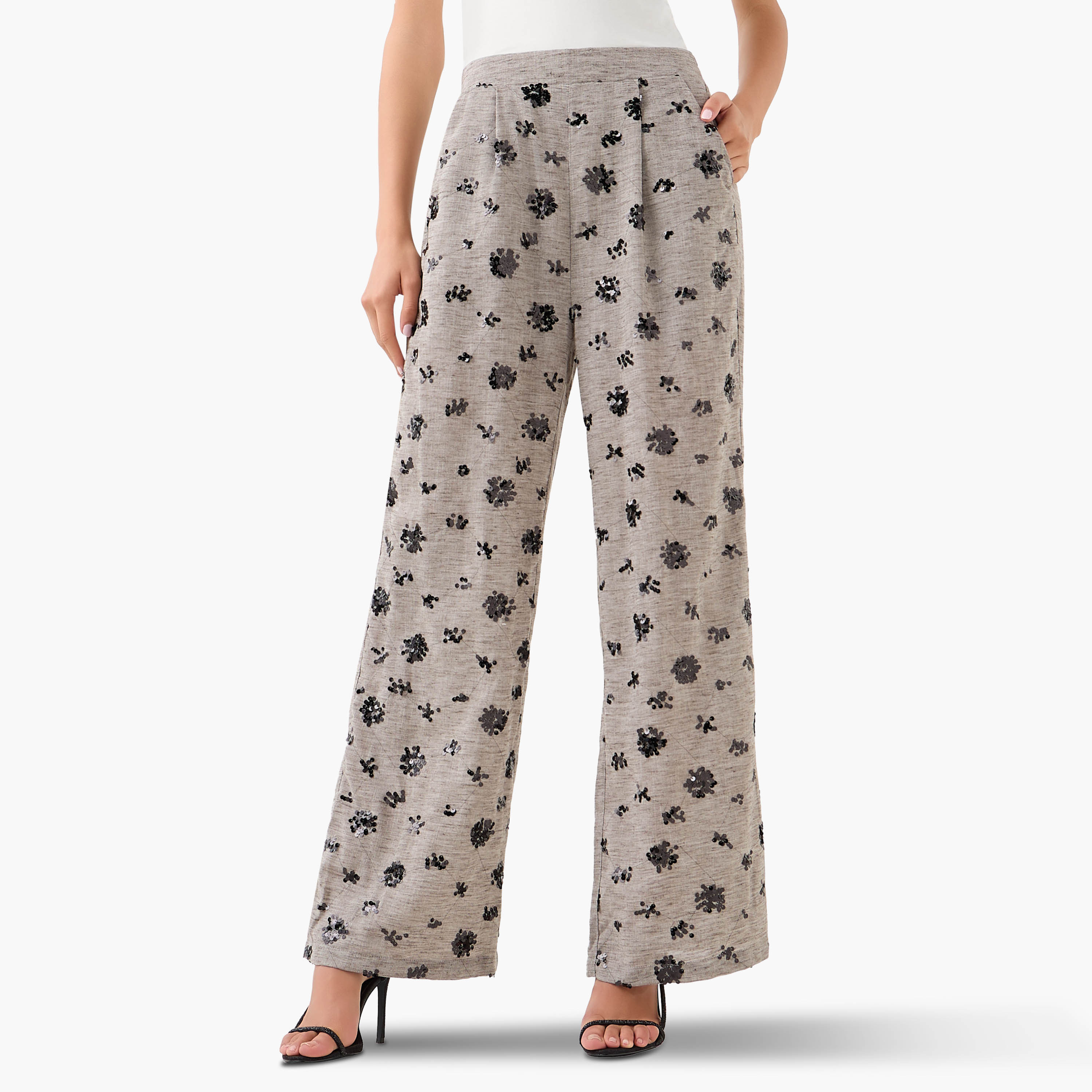 Wide-Leg Trousers with Sequin Embellishment-women-clothing-coordsets-image-2