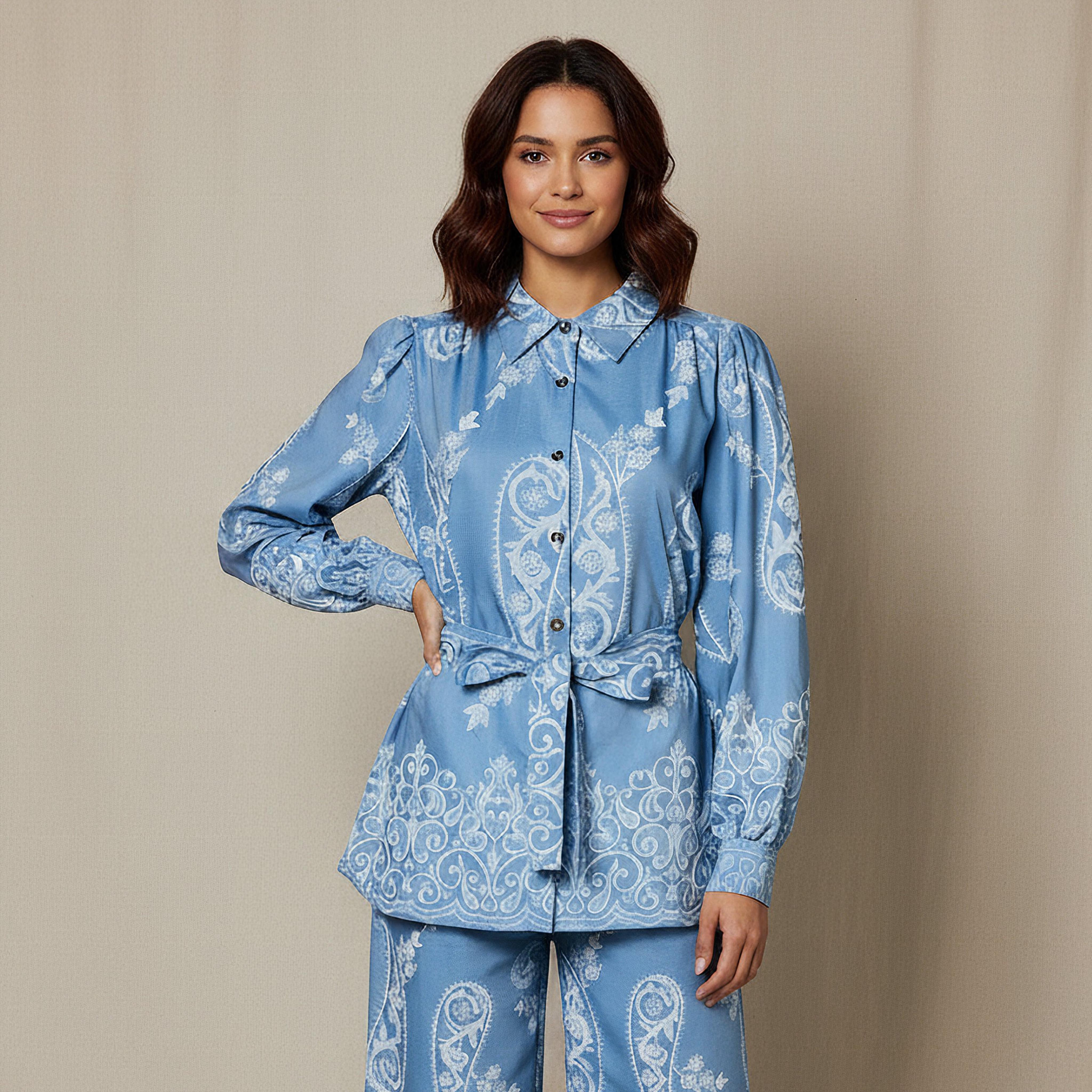 Belted Top with Floral Print-women-clothing-shirtsandblouses-shirts-image-1
