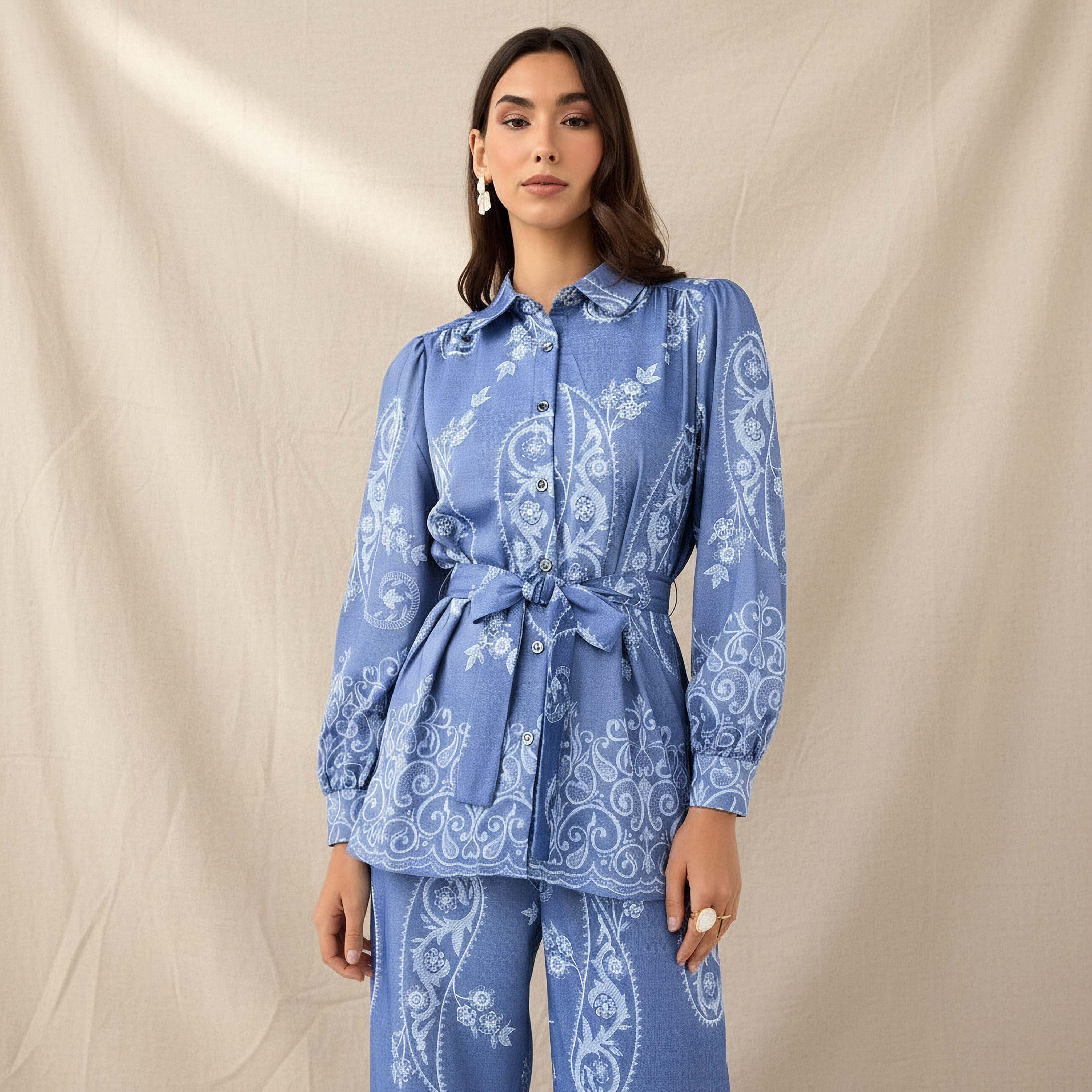 Belted Top with Floral Print-women-clothing-shirtsandblouses-shirts-image-1