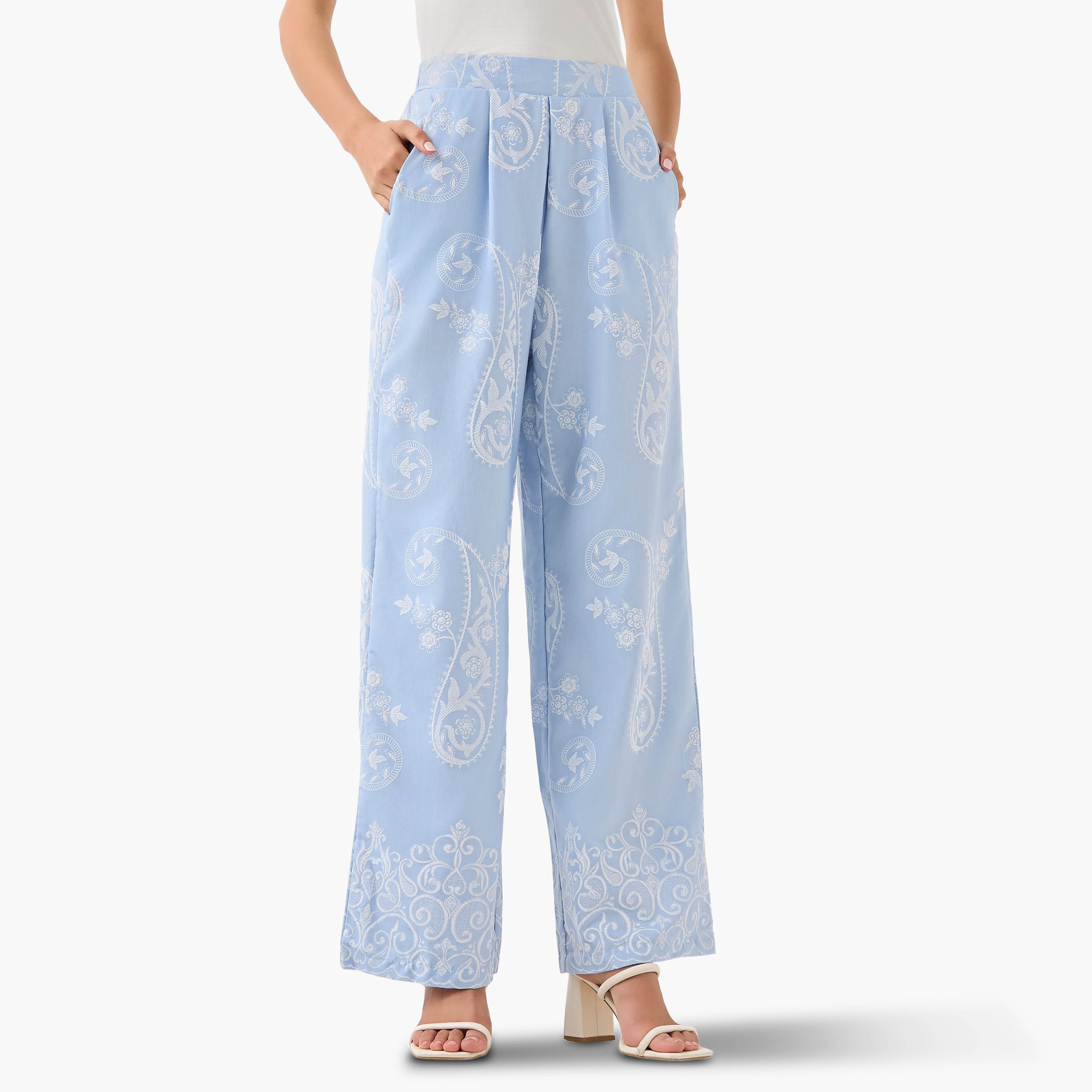 Wide-Leg Paisley Print Pleated Trousers-women-clothing-coordsets-image-2