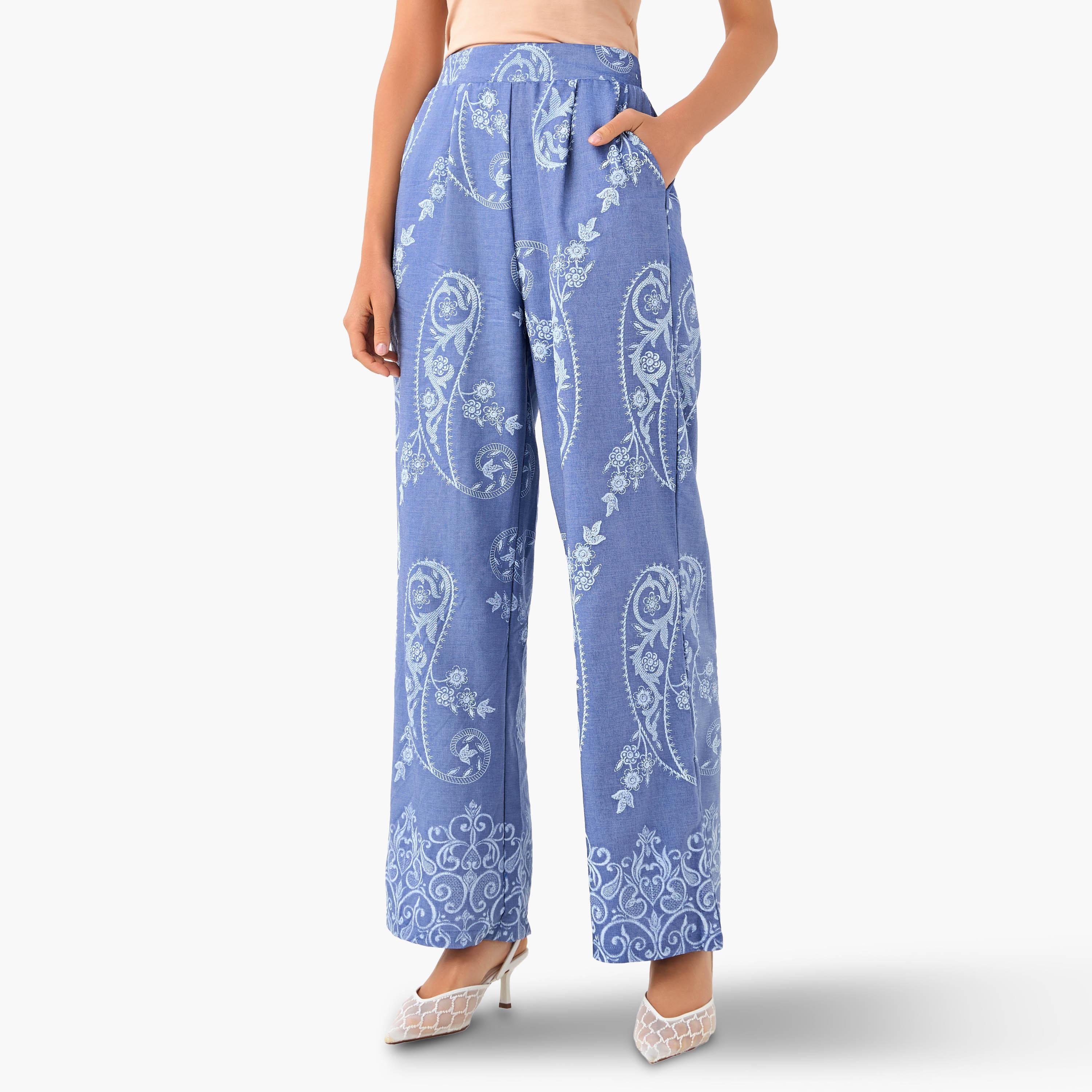 Wide-Leg Paisley Print Pleated Trousers-women-clothing-coordsets-image-2