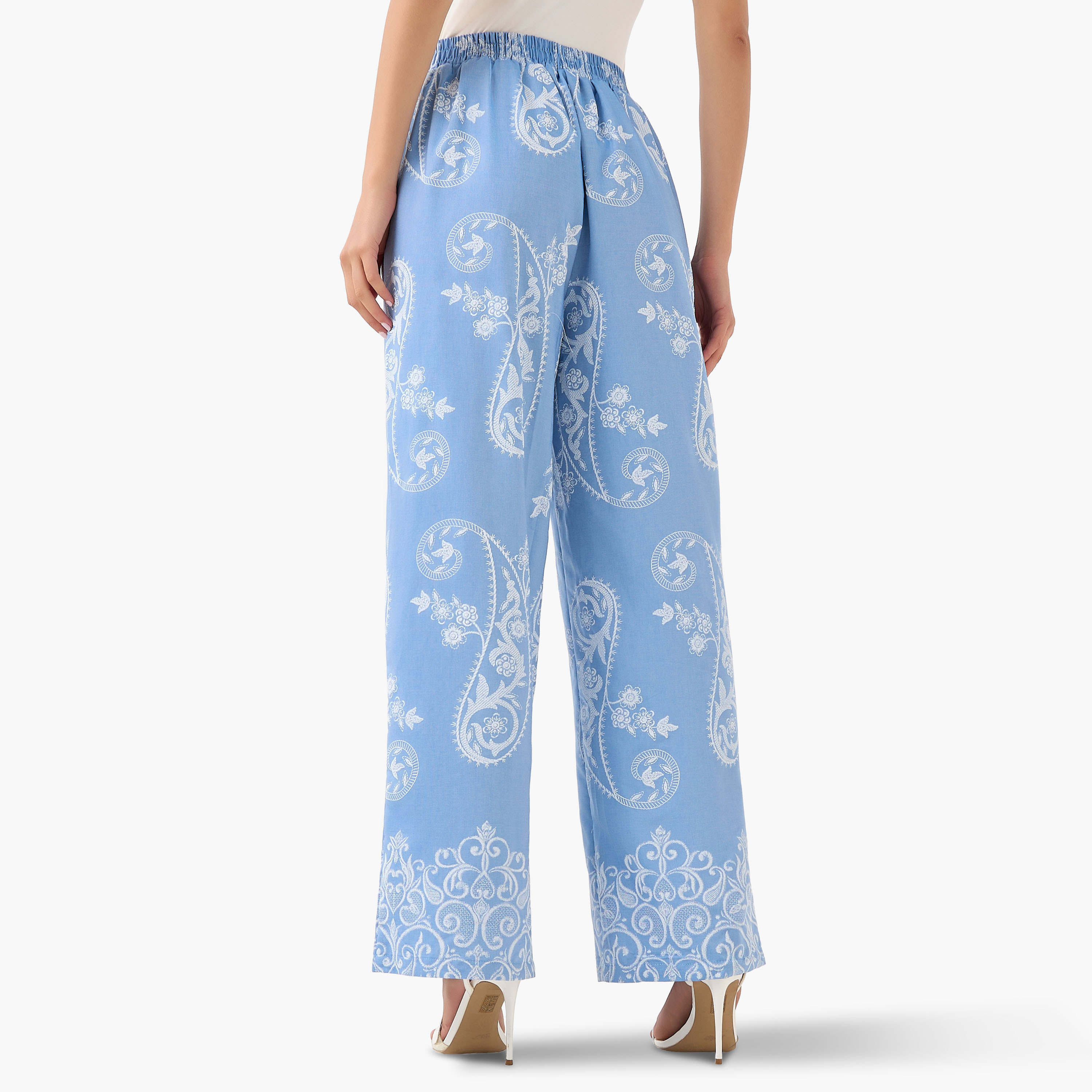 Wide-Leg Paisley Print Pleated Trousers-women-clothing-coordsets-image-4