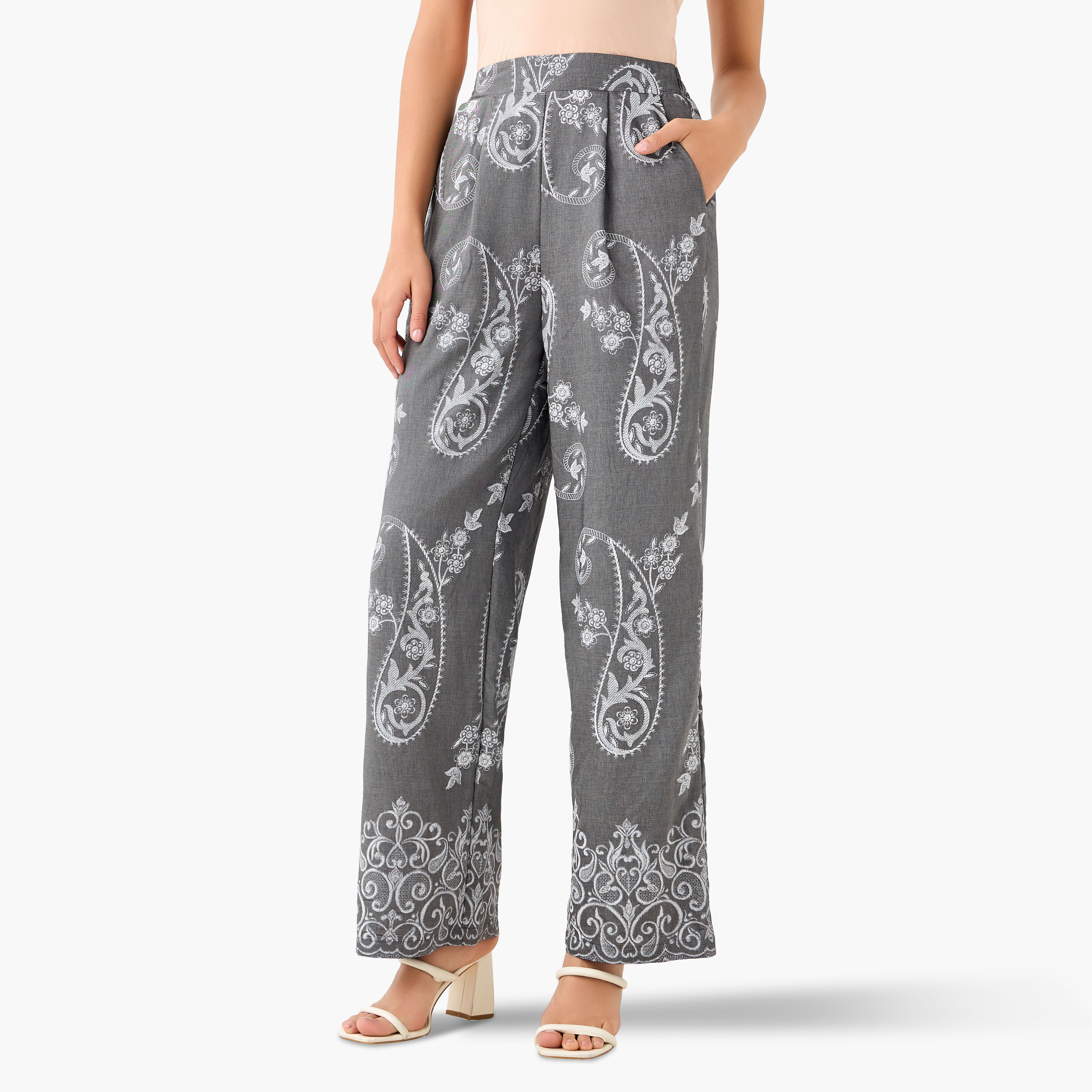 Wide-Leg Paisley Print Pleated Trousers-women-clothing-coordsets-image-2