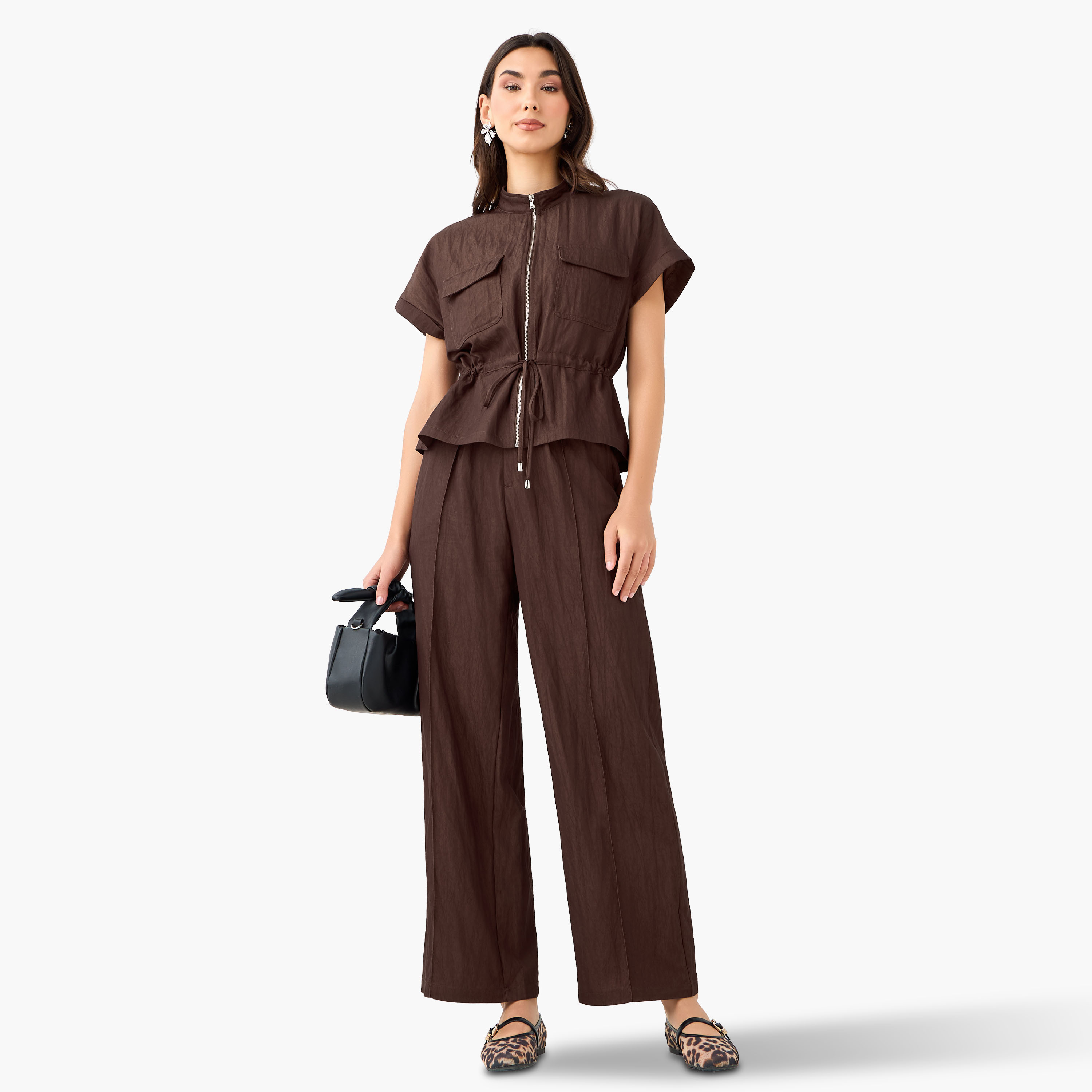 Drawstring Shirt with Extended Sleeves-women-clothing-shirtsandblouses-shirts-image-2