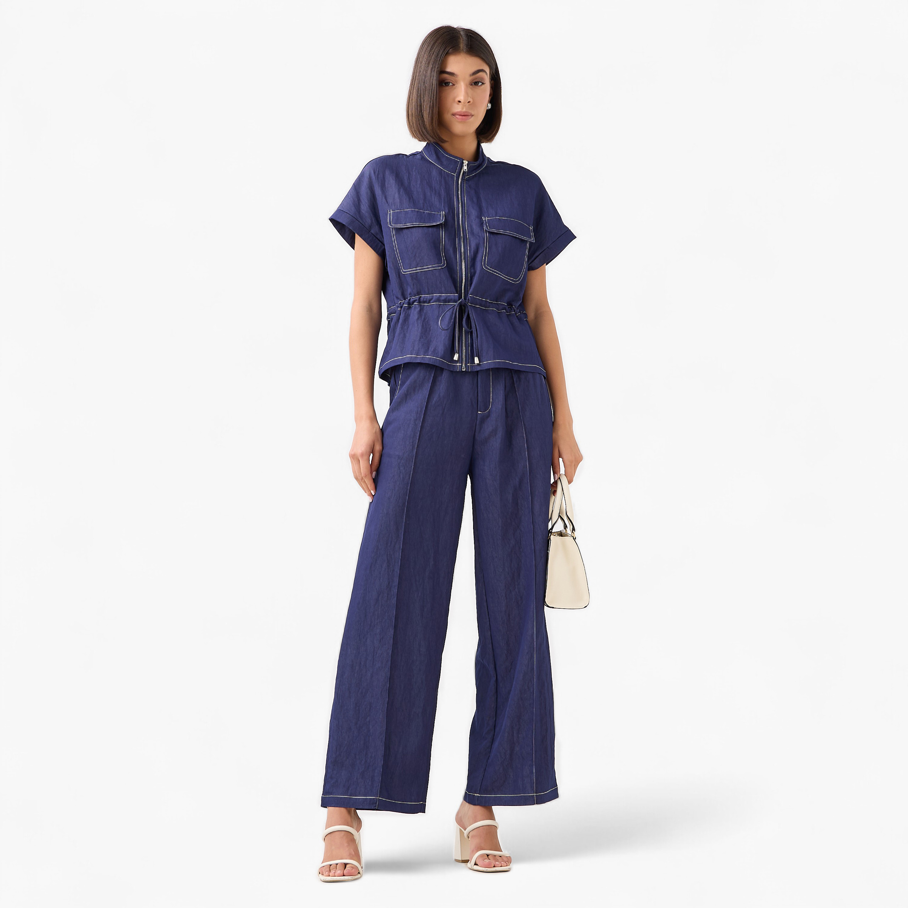 Drawstring Shirt with Extended Sleeves-women-clothing-shirtsandblouses-shirts-image-2