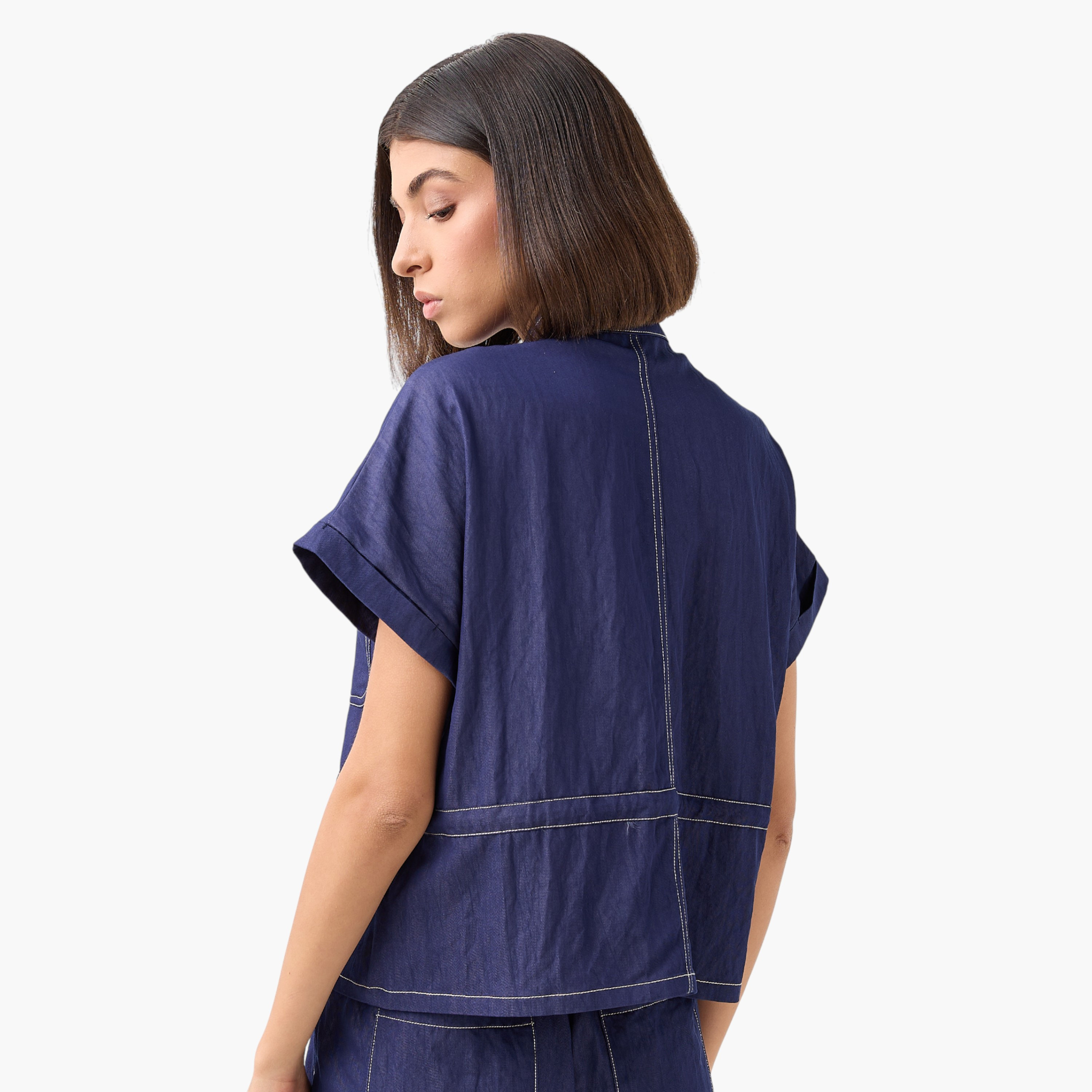 Drawstring Shirt with Extended Sleeves-women-clothing-shirtsandblouses-shirts-image-4