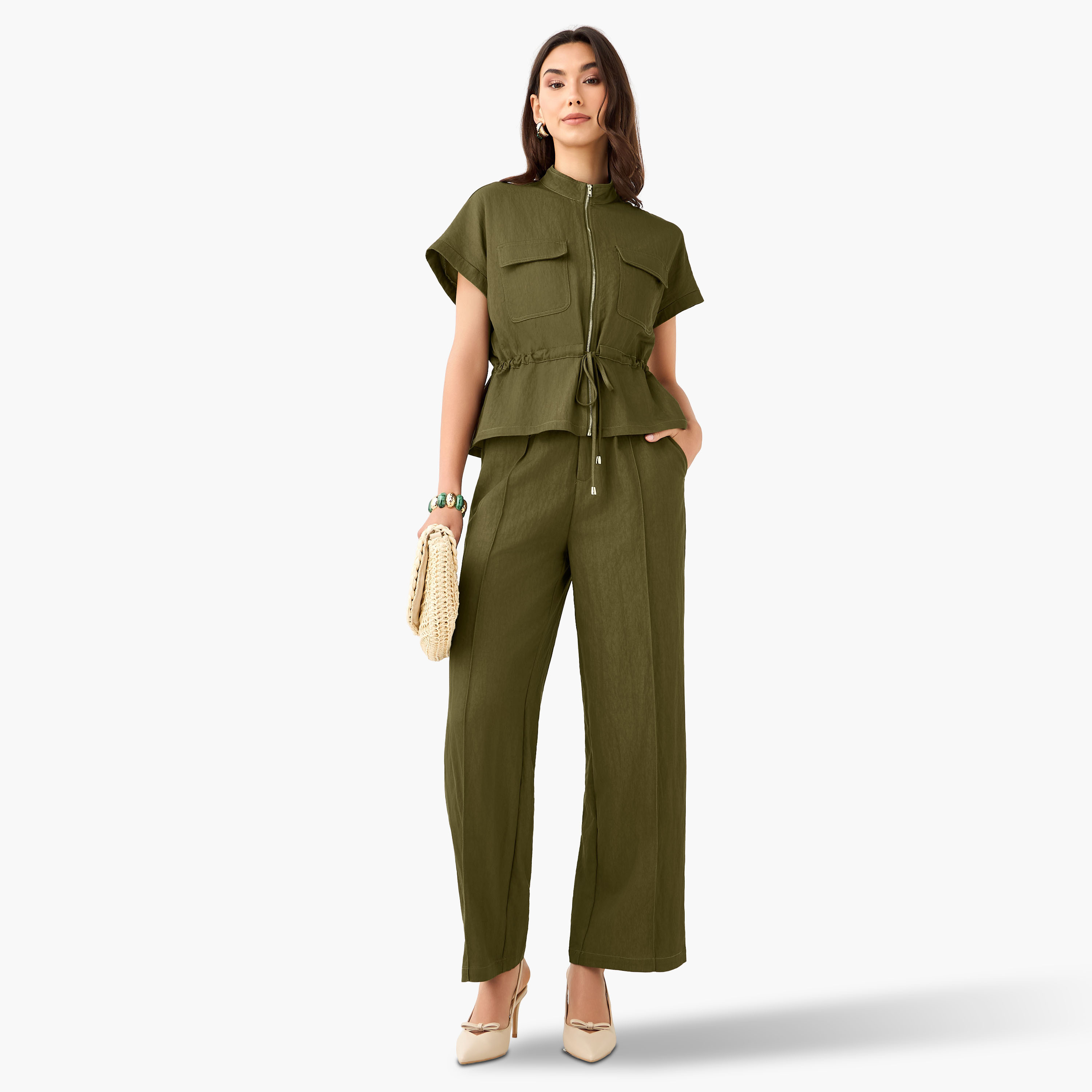 Drawstring Shirt with Extended Sleeves-women-clothing-shirtsandblouses-shirts-image-2