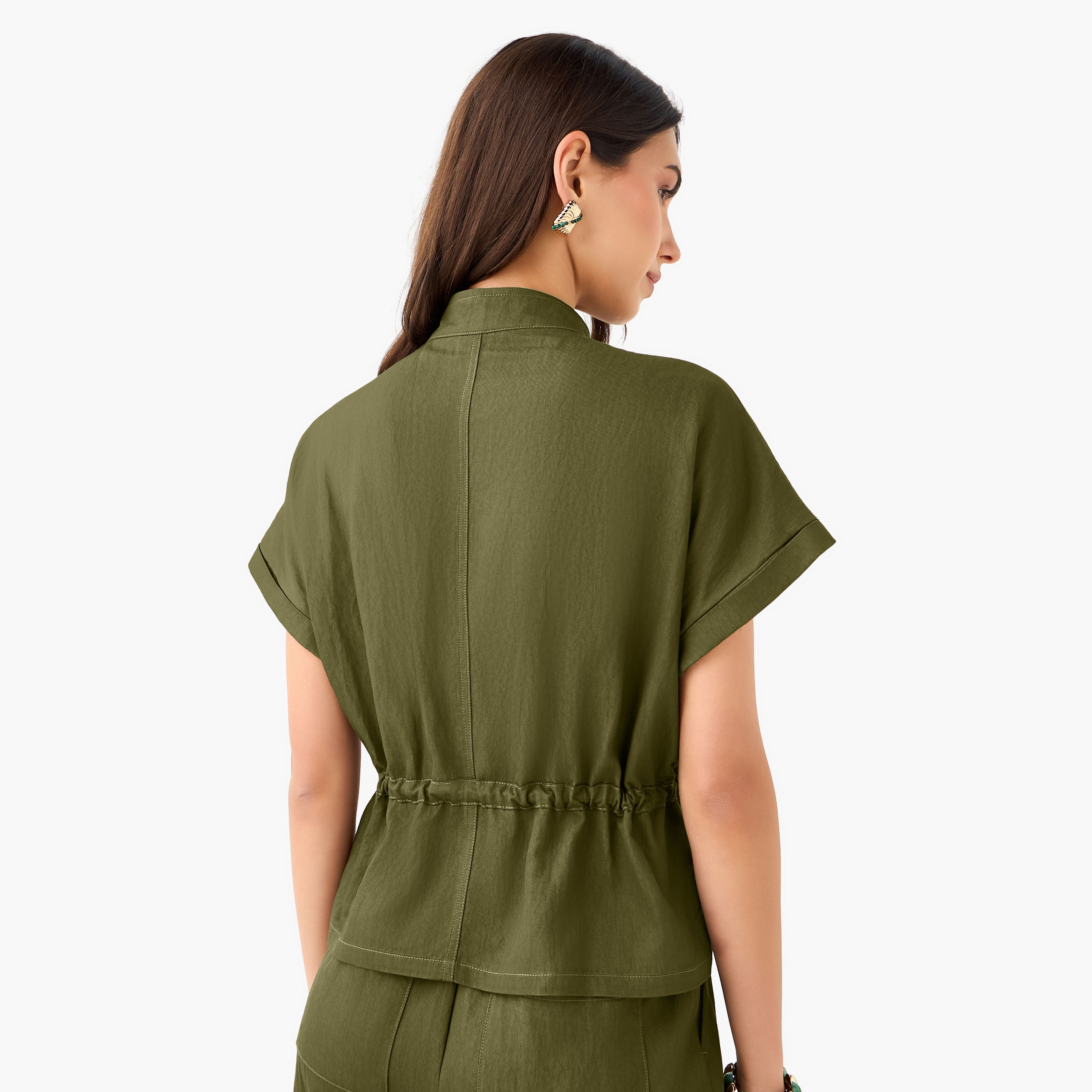 Drawstring Shirt with Extended Sleeves-women-clothing-shirtsandblouses-shirts-image-3