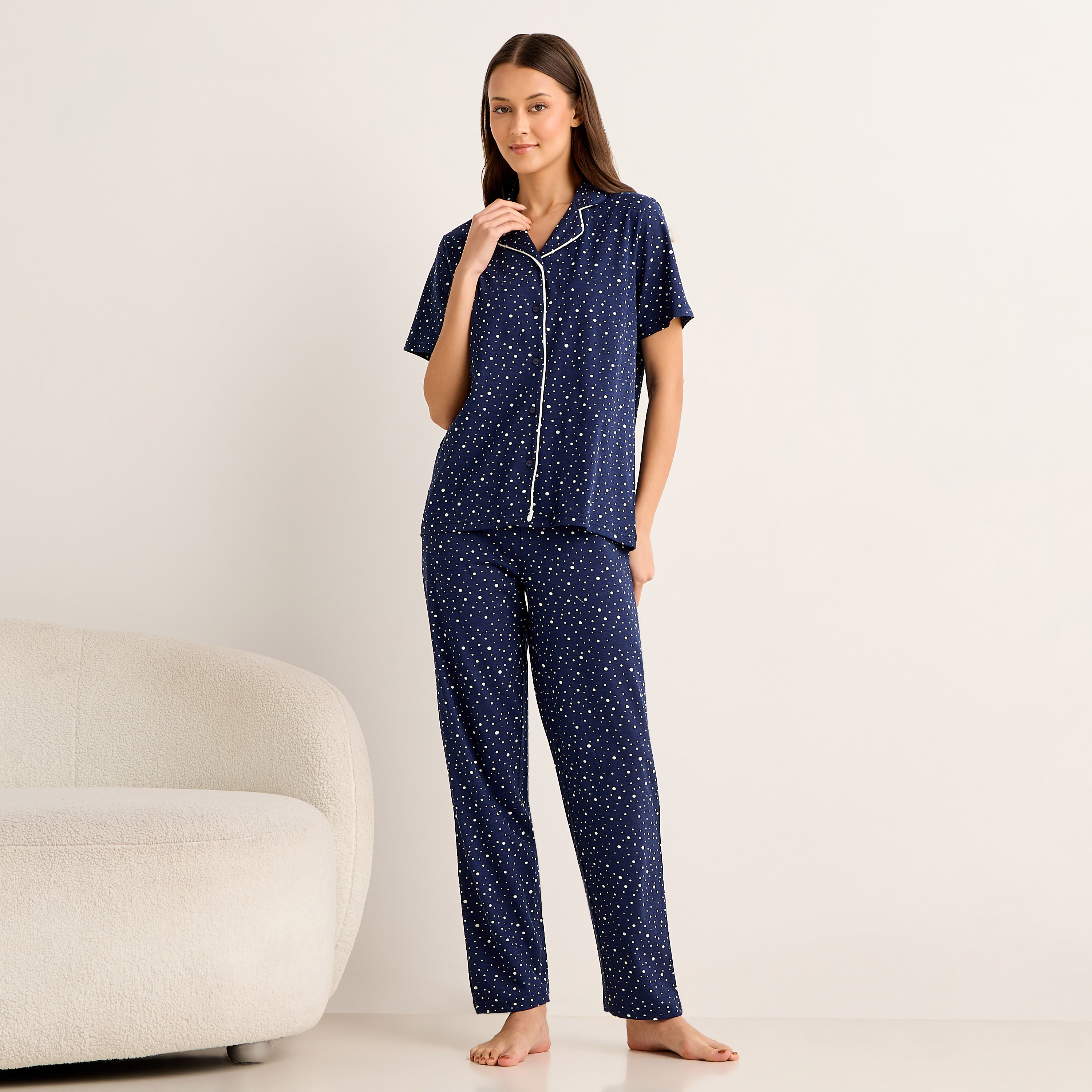 Pyjama Set Button-Down Shirt and Pants-women-clothing-nightwear-pyjamas-longsets-image-1