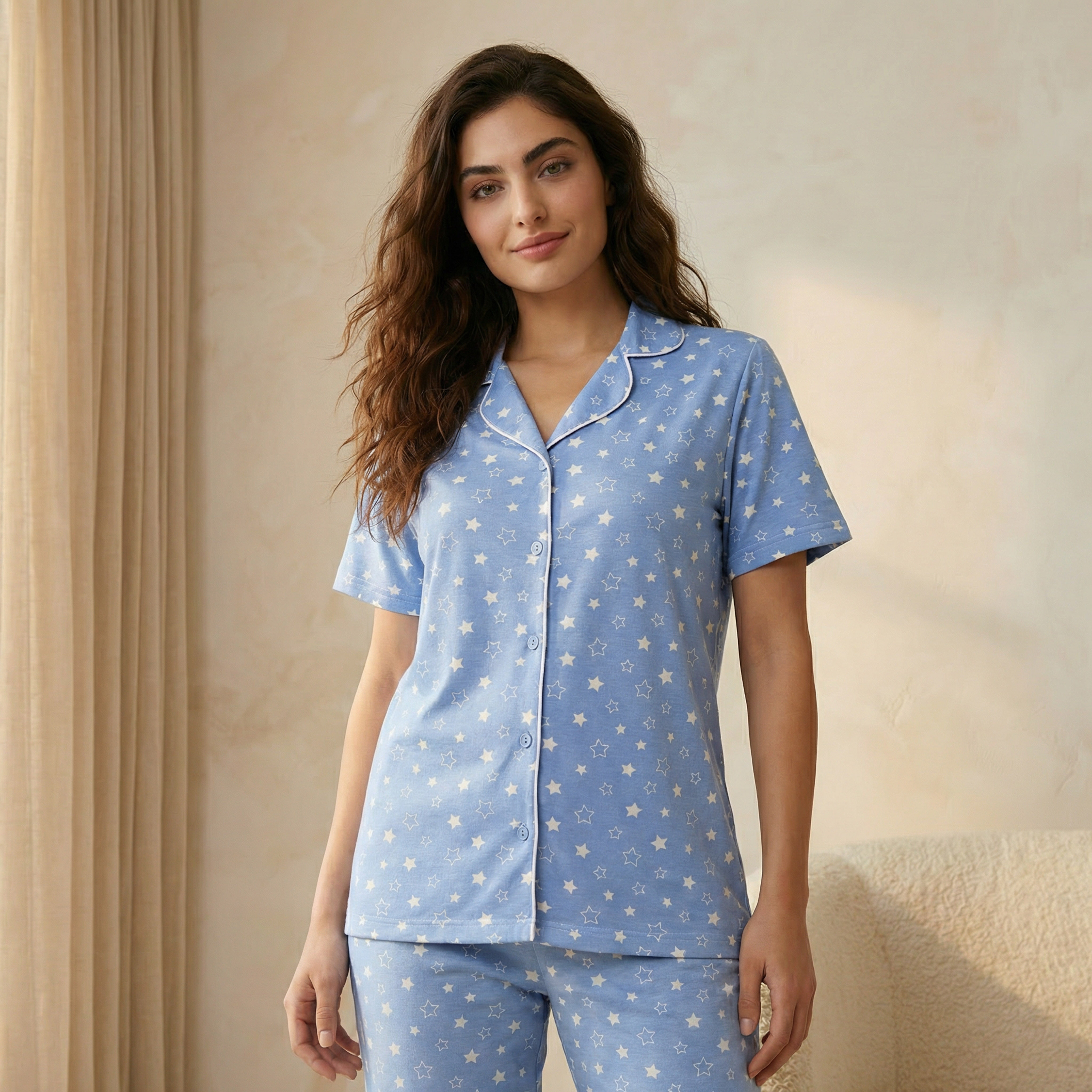طقم بيجامة قميص وبنطلون-women-clothing-nightwear-pyjamas-longsets-image-3