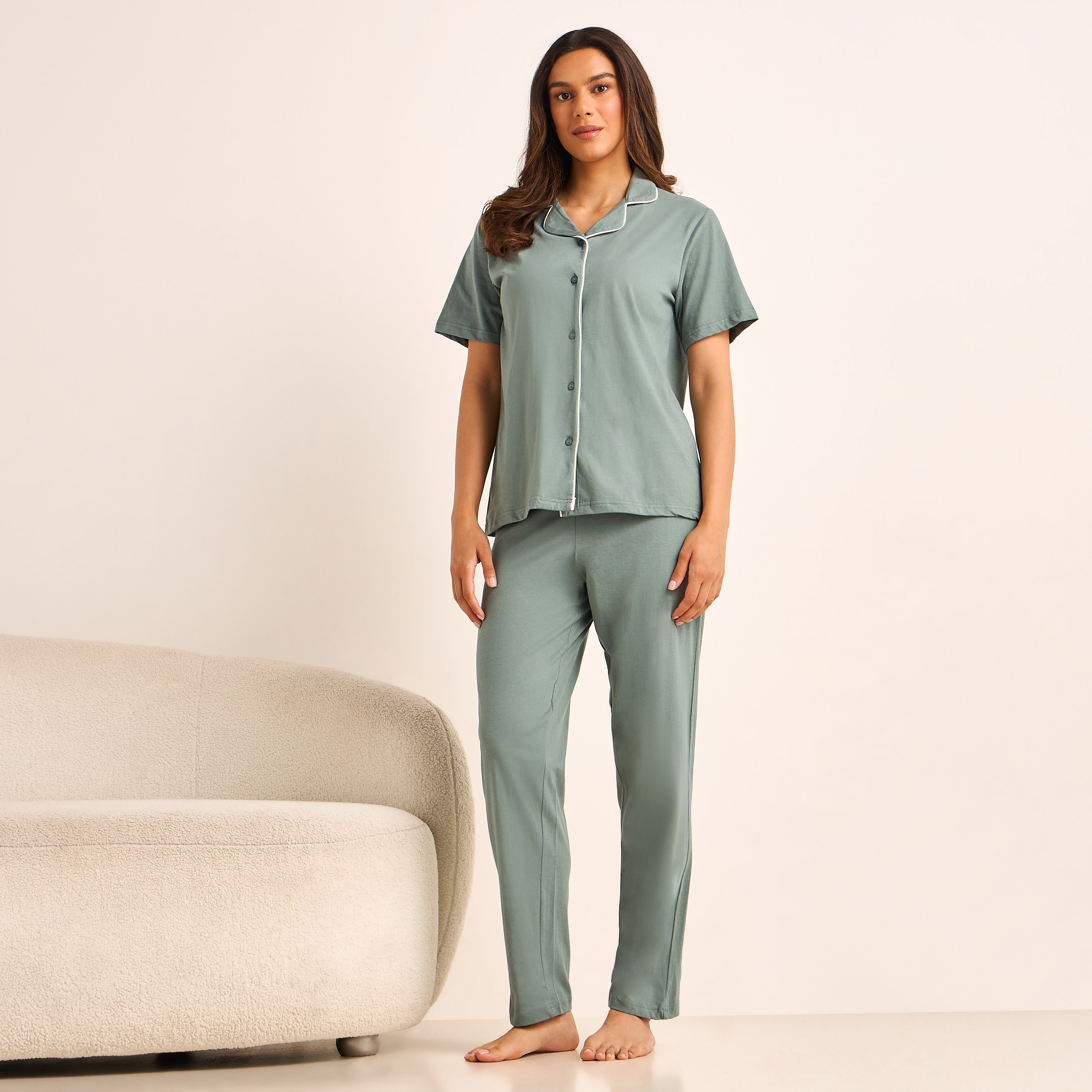Pyjama Set Button-Down Shirt and Pants-women-clothing-nightwear-pyjamas-longsets-image-1