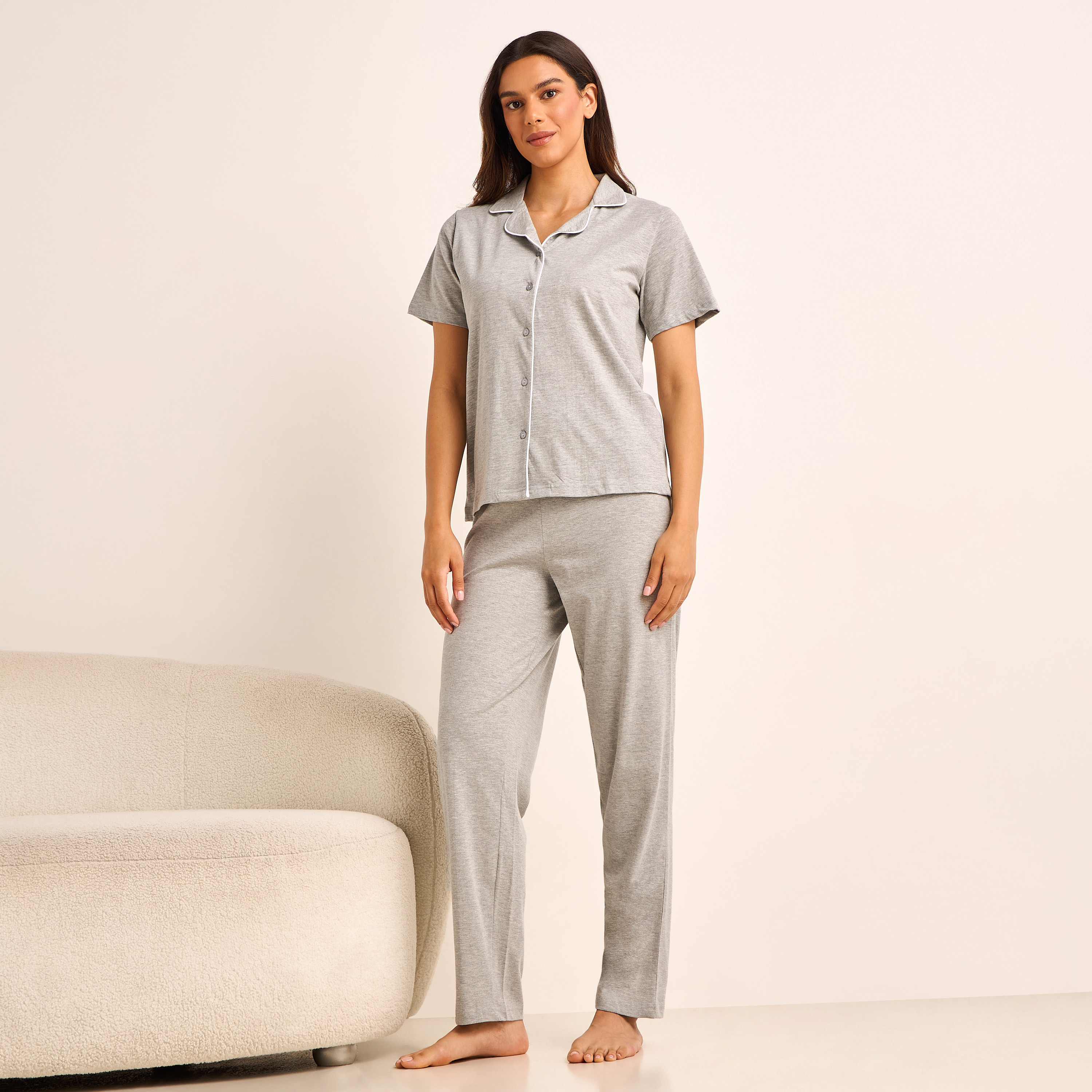 Pyjama Set Button-Down Shirt and Pants-women-clothing-nightwear-pyjamas-longsets-image-1