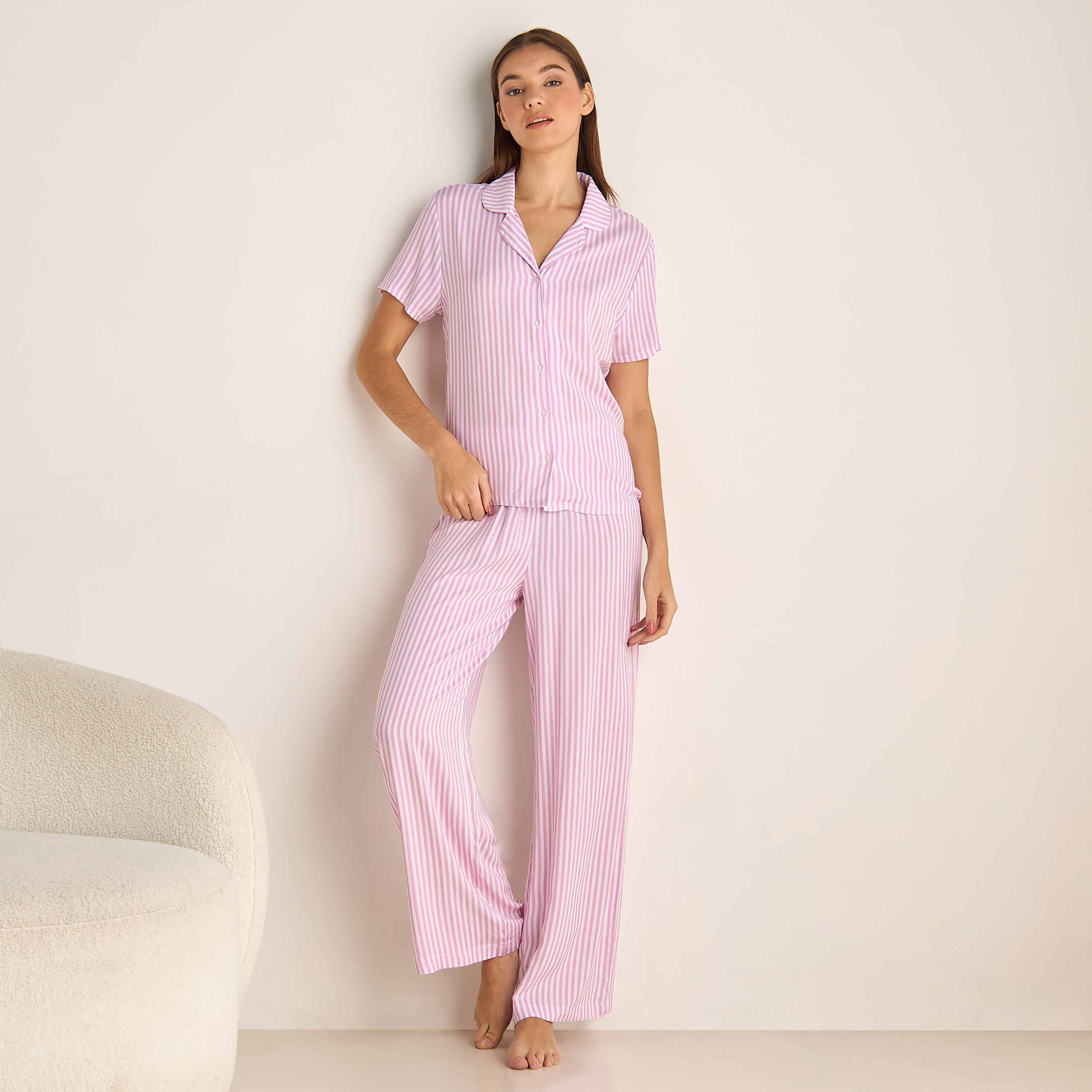 Pyjama Set Button-Down Shirt & Trousers Viscose-women-clothing-nightwear-pyjamas-longsets-image-1