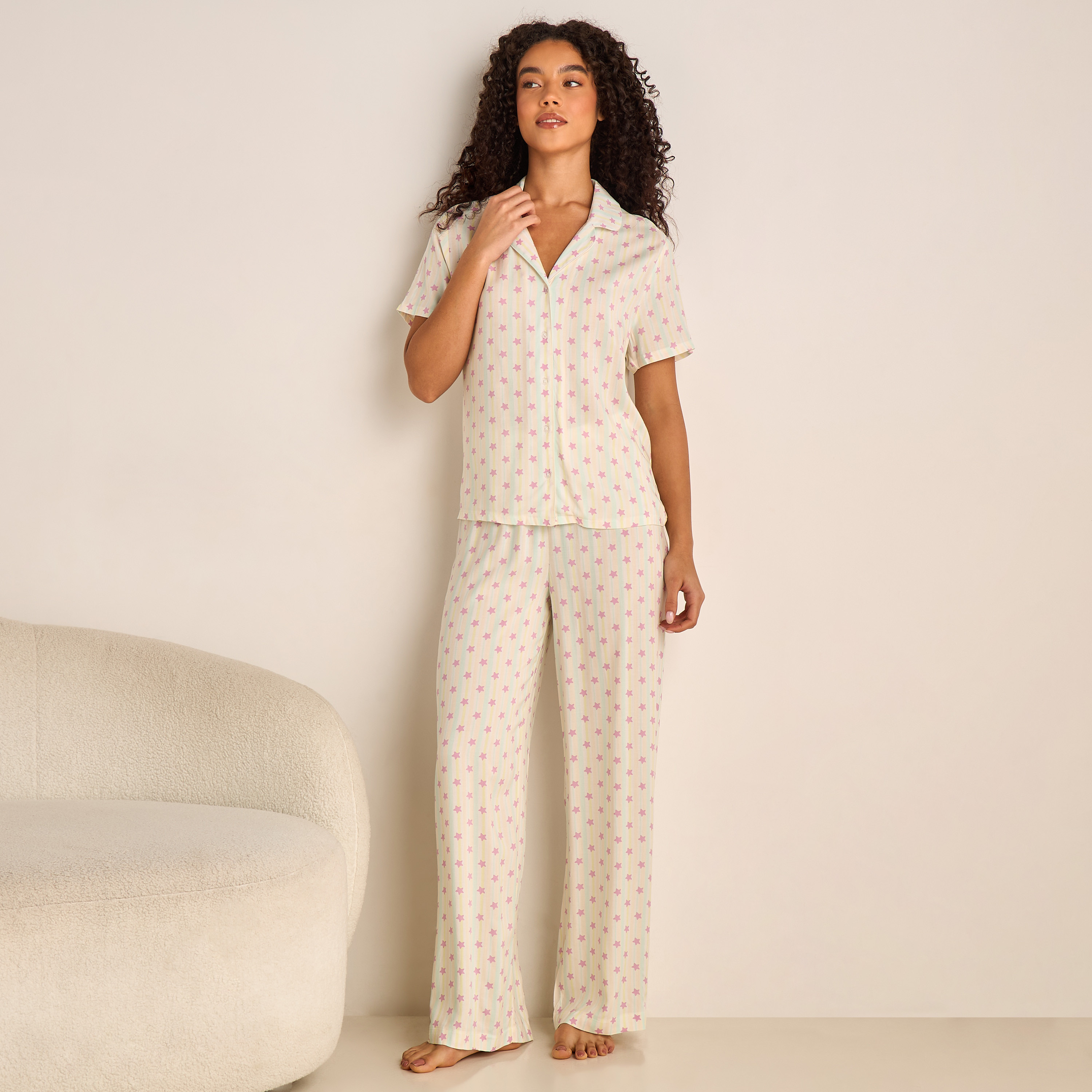 Pyjama Set Button-Down Shirt & Trousers Viscose-women-clothing-nightwear-pyjamas-longsets-image-1