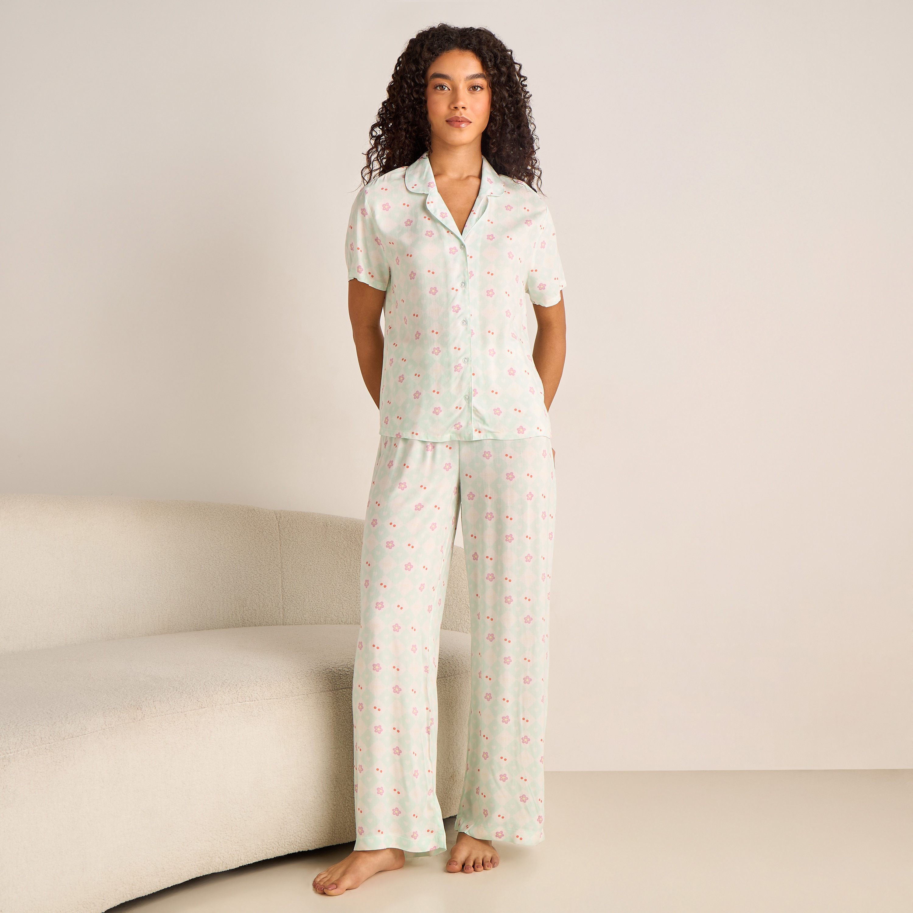 Pyjama Set Button-Down Shirt & Trousers Viscose-women-clothing-nightwear-pyjamas-longsets-image-1