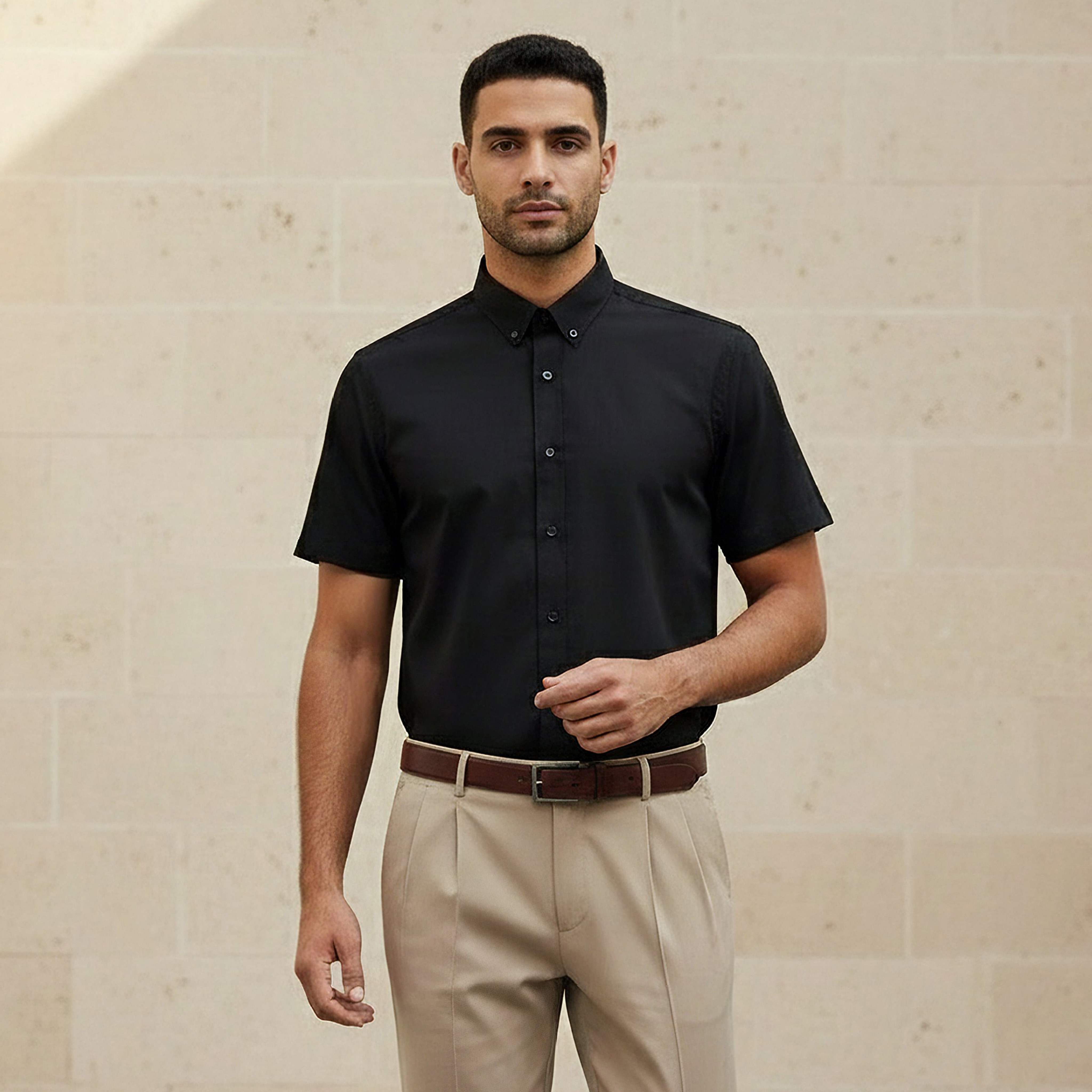 Men Regular Fit Button Down Collar Short Sleeve Shirt-men-clothing-shirts-image-1