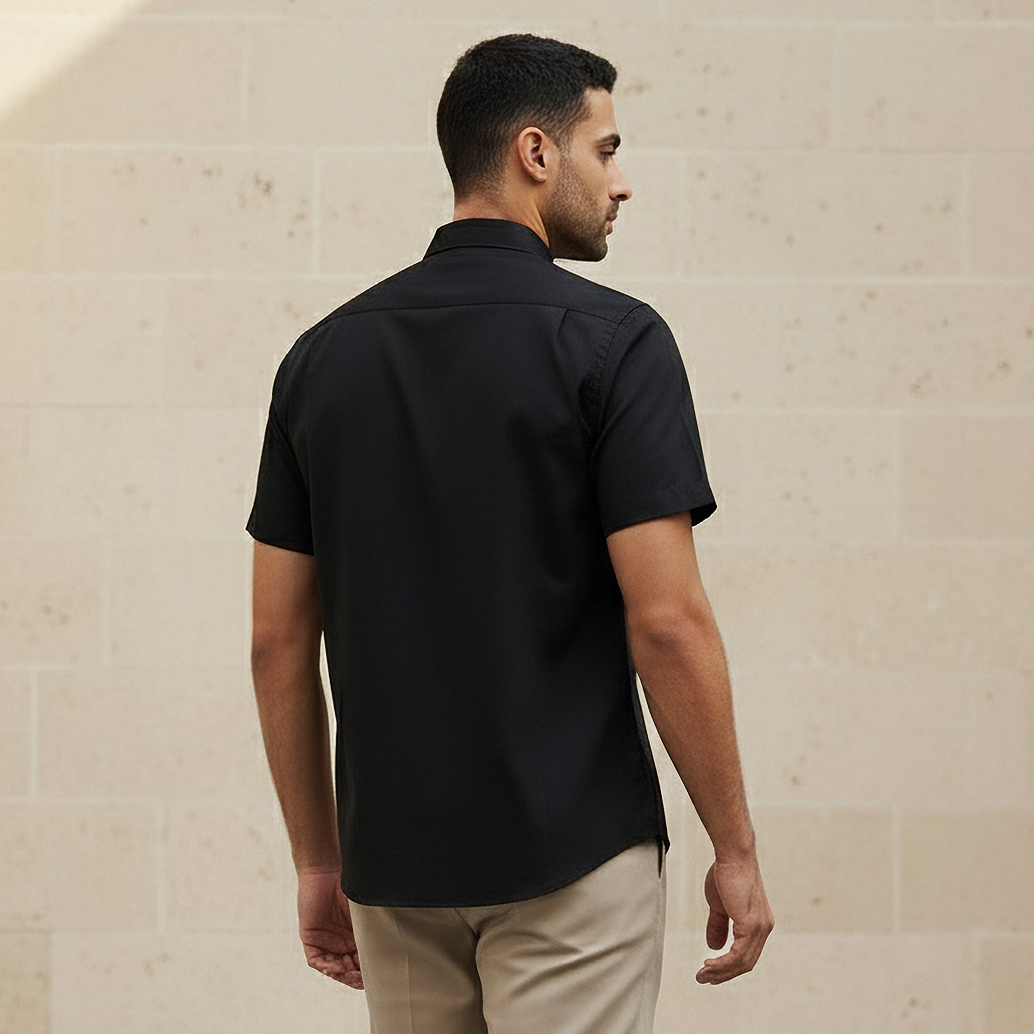 Men Regular Fit Button Down Collar Short Sleeve Shirt-men-clothing-shirts-image-3