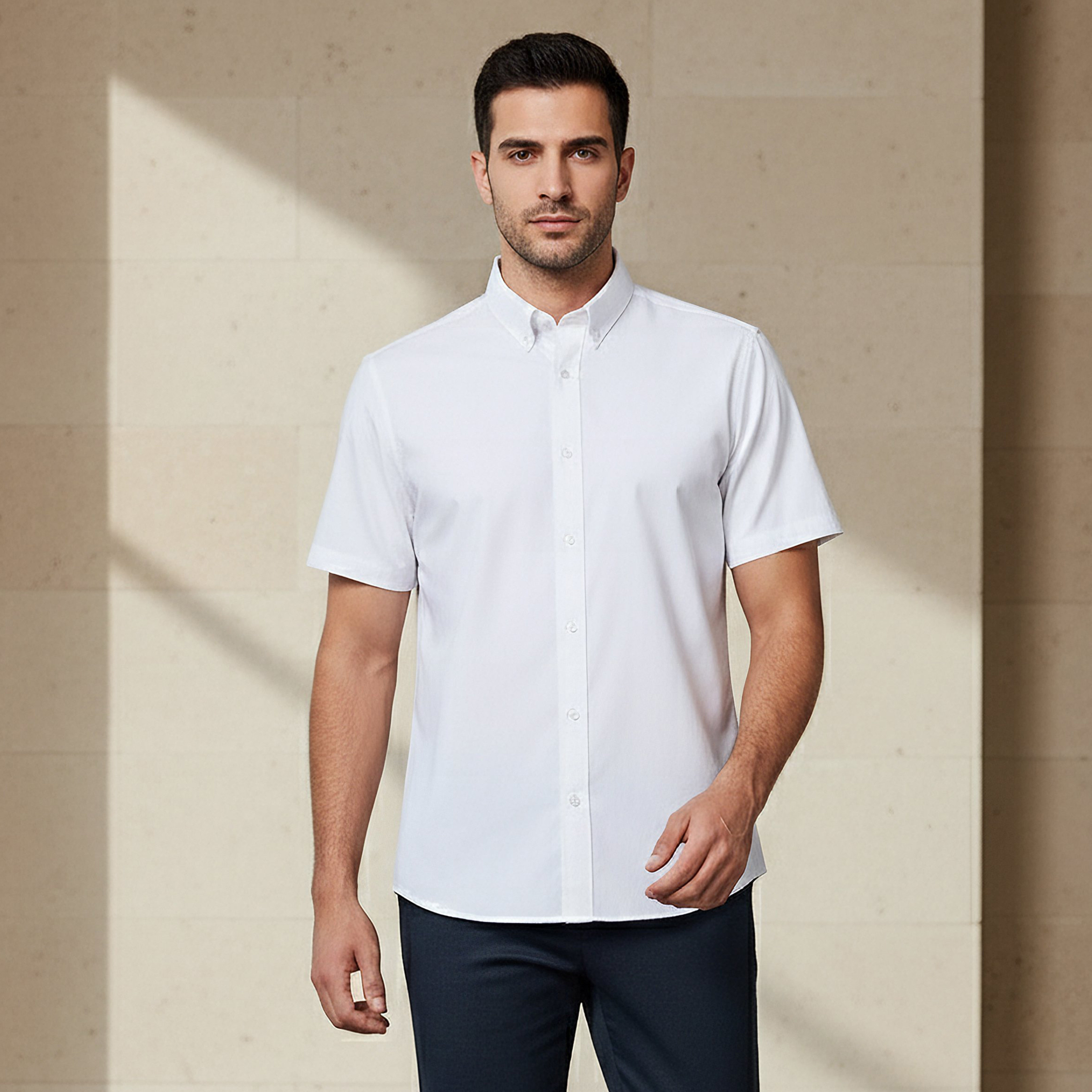 Men Regular Fit Button Down Collar Short Sleeve Shirt-men-clothing-shirts-image-1