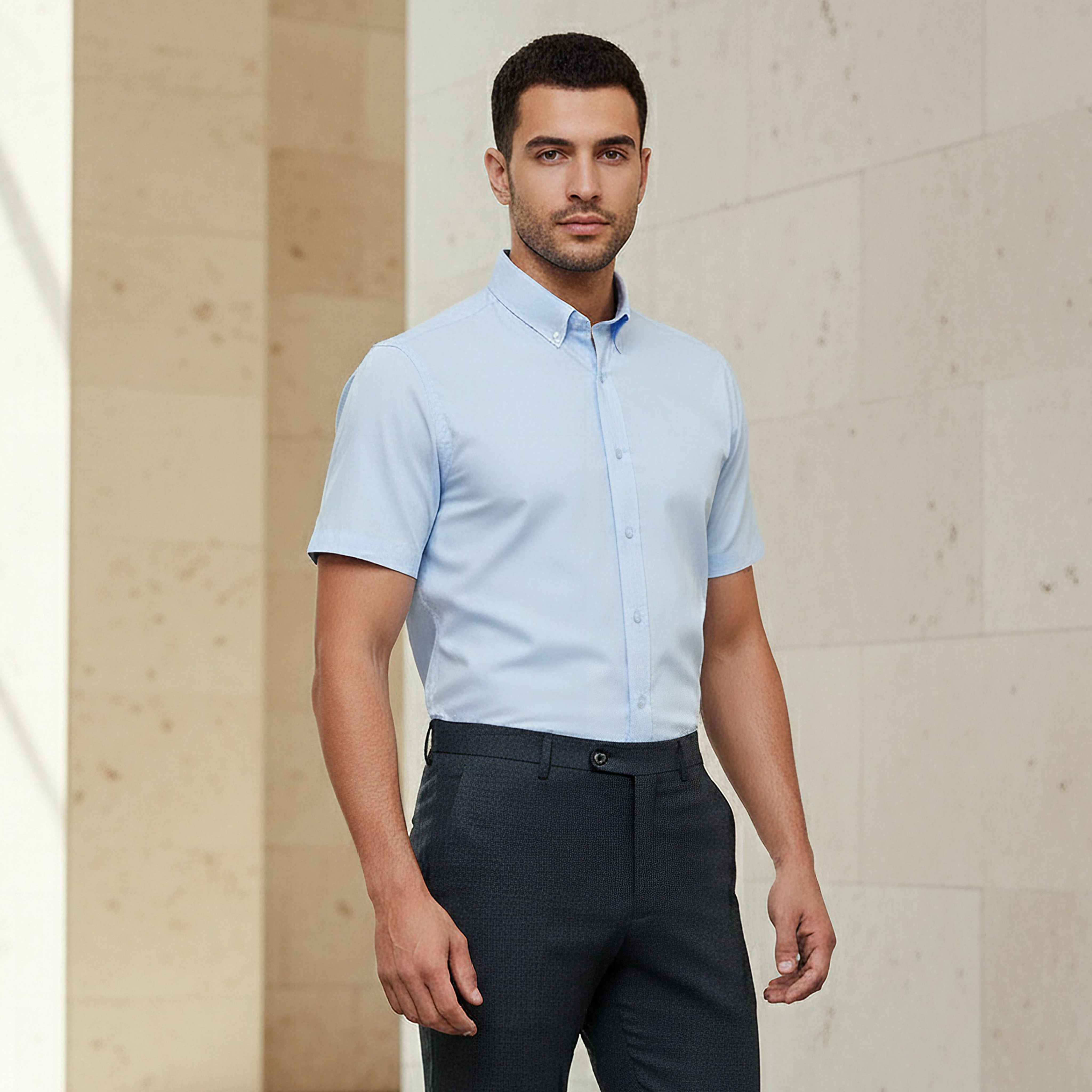 Men Regular Fit Button Down Collar Short Sleeve Shirt-men-clothing-shirts-image-1