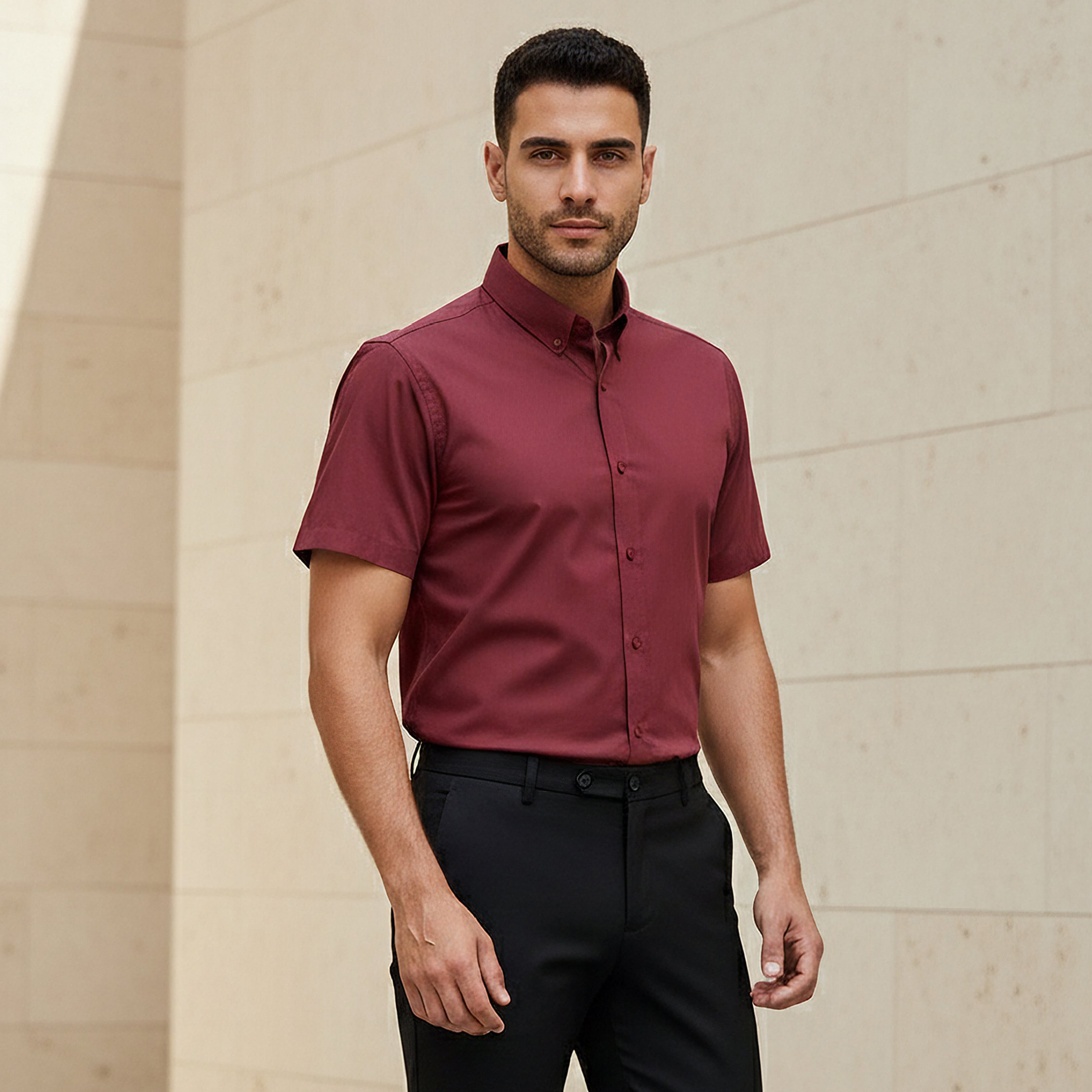 Men Regular Fit Button Down Collar Short Sleeve Shirt-men-clothing-shirts-image-1