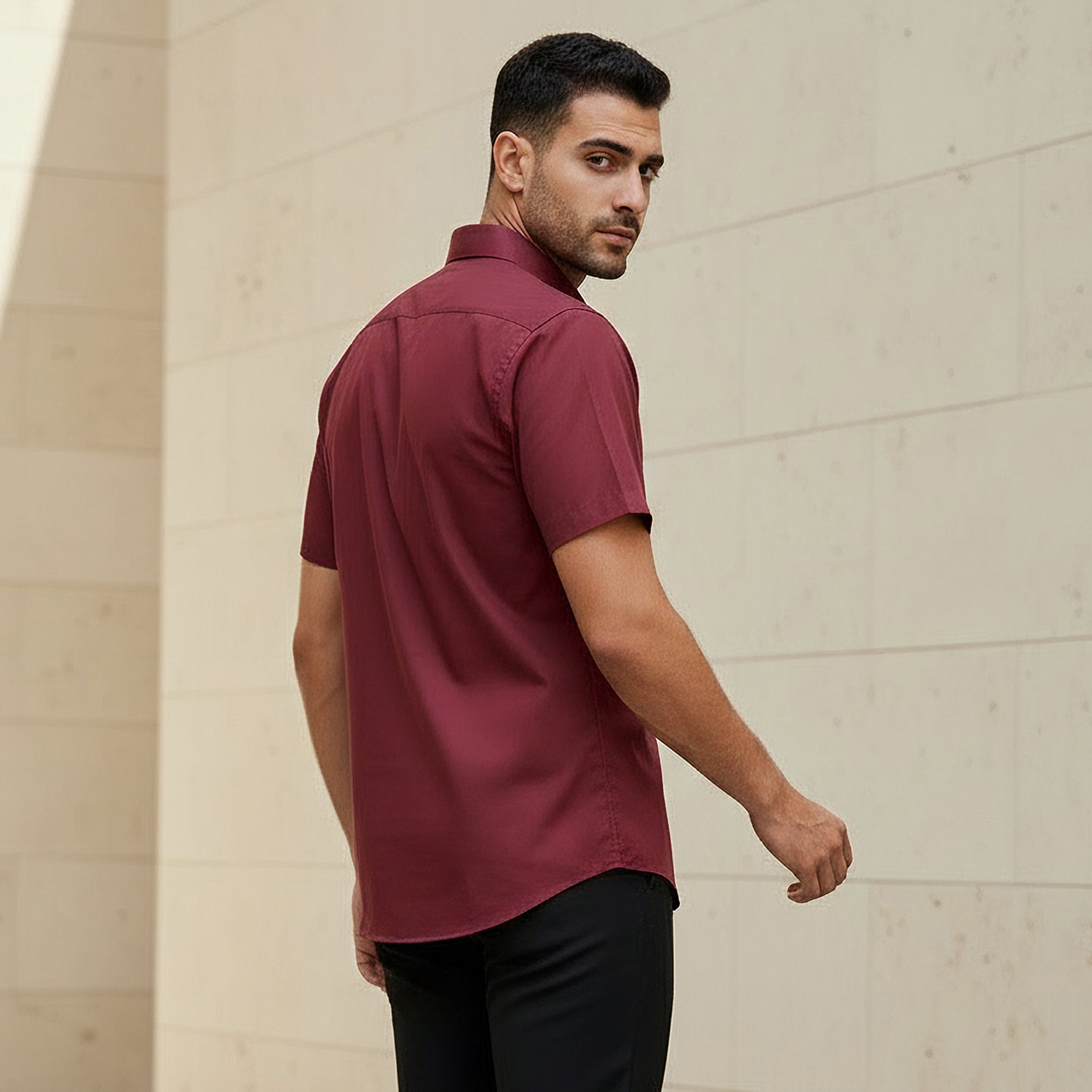 Men Regular Fit Button Down Collar Short Sleeve Shirt-men-clothing-shirts-image-3