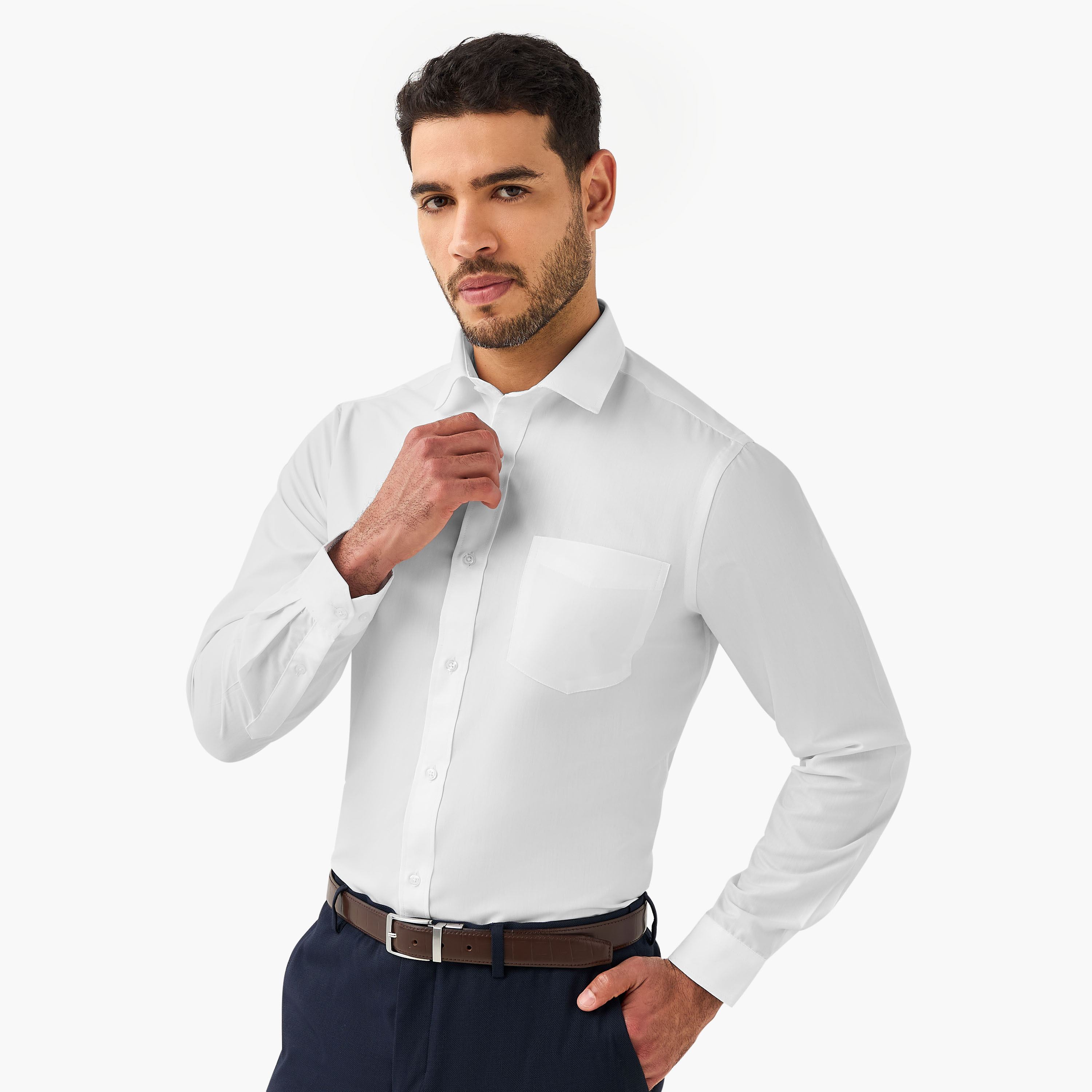 قميصان رجالي بياقة وقصة عادية وأكمام طويلة - طقم من قطعتين-men-clothing-shirts-image-4
