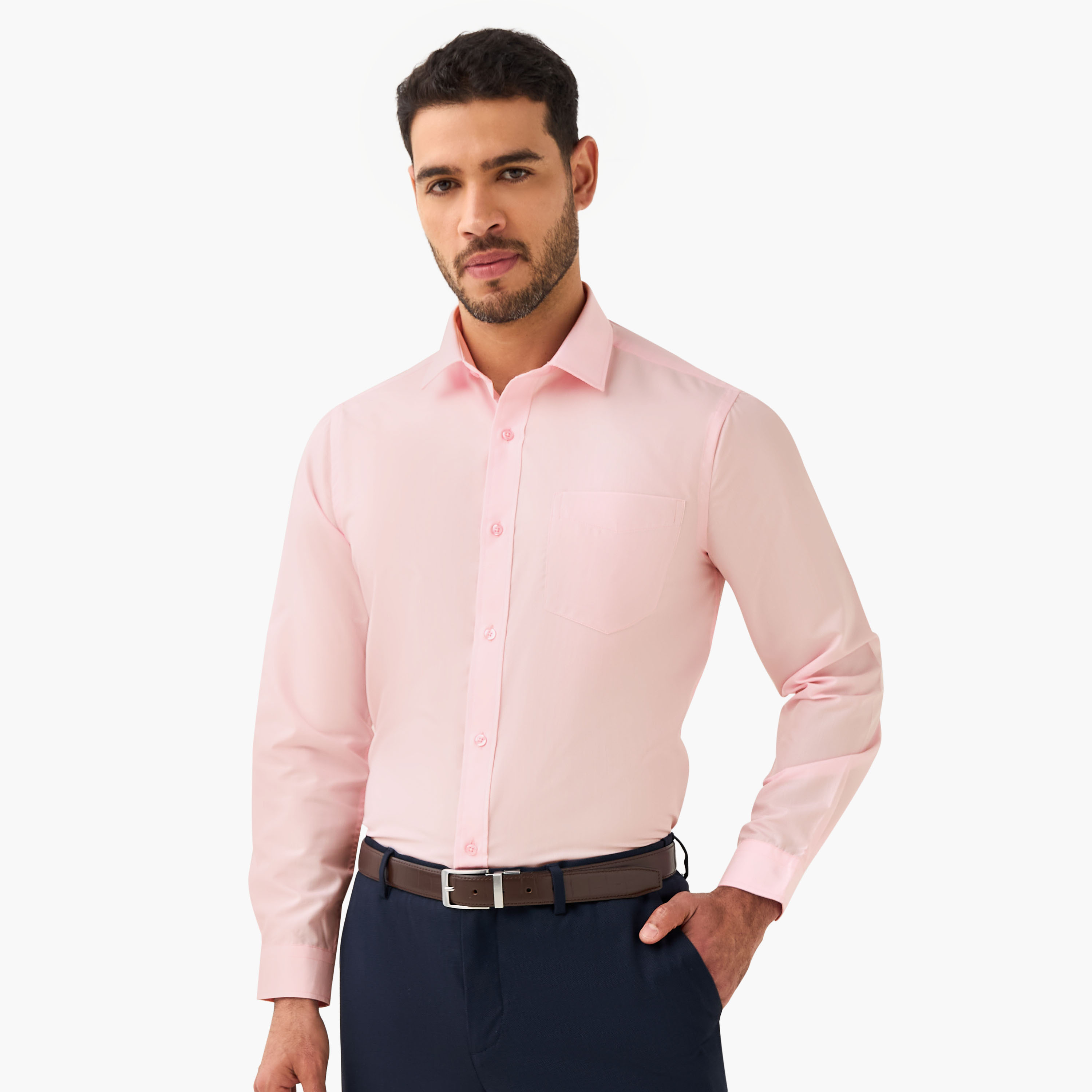 قميصان رجالي بياقة وقصة عادية وأكمام طويلة - طقم من قطعتين-men-clothing-shirts-image-5