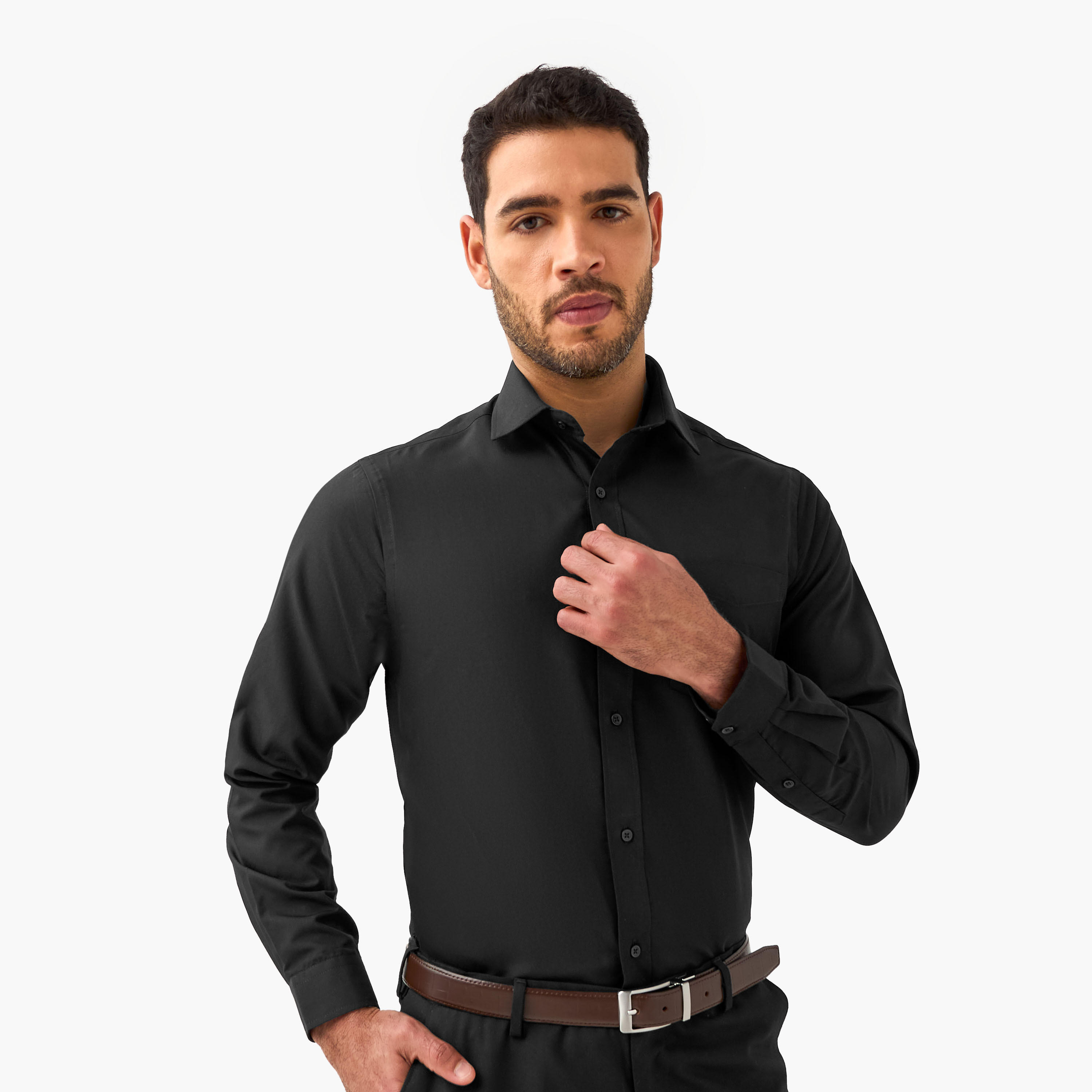قميصان رجالي بياقة وقصة عادية وأكمام طويلة - طقم من قطعتين-men-clothing-shirts-image-4