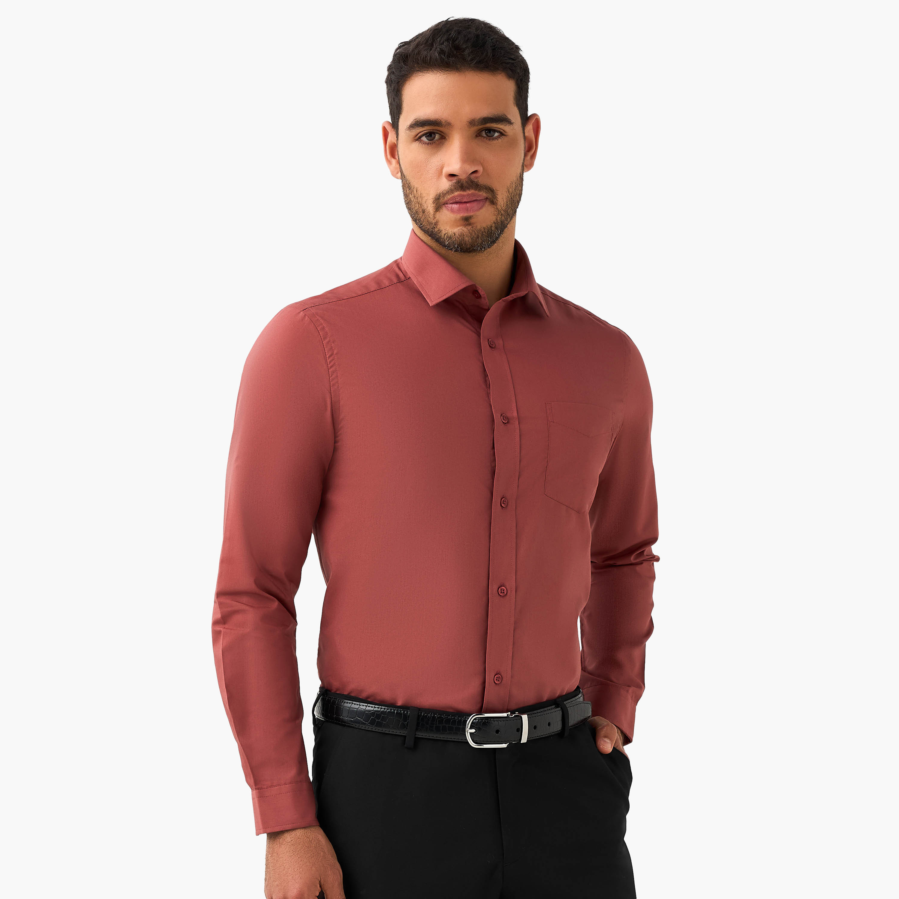 طقم قميص بقصّة سليم وياقة عادية وأكمام طويلة قطعتين للرجال-men-clothing-shirts-image-4