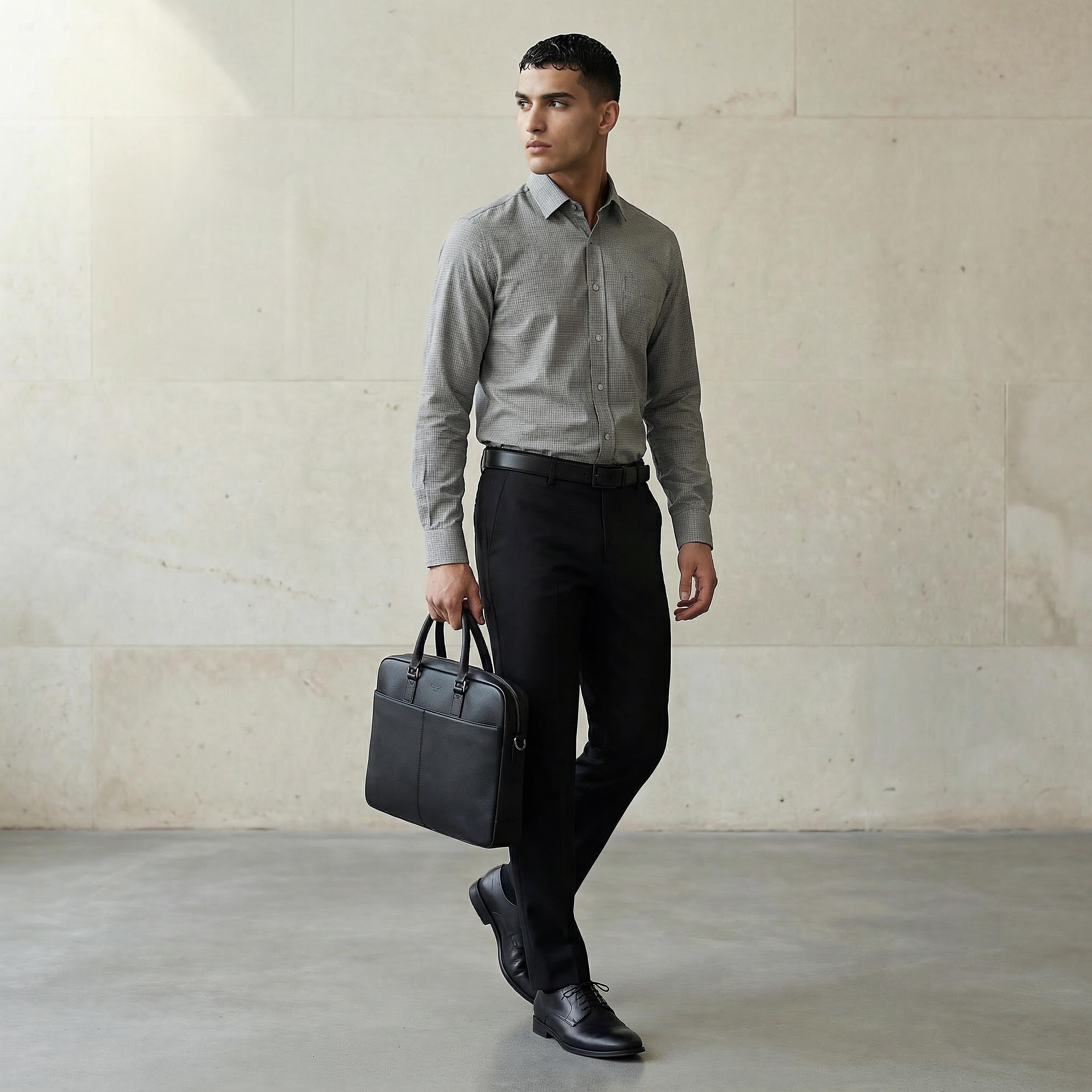 Men Slim Fit Collared Textured Long Sleeve Shirt-men-clothing-shirts-image-4