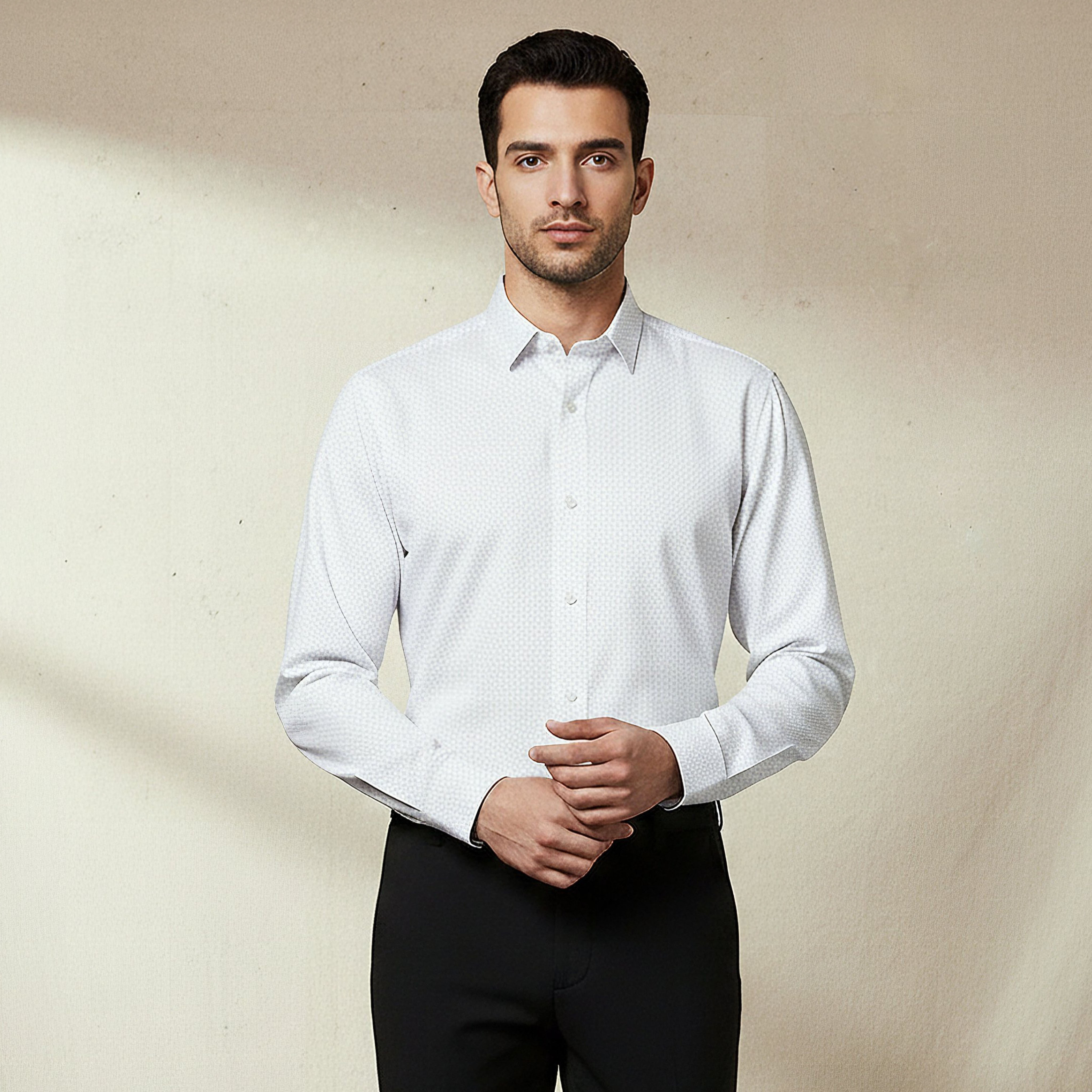 Men Slim Fit Collared Self Textured Printed Long Sleeves Shirt-men-clothing-shirts-image-1