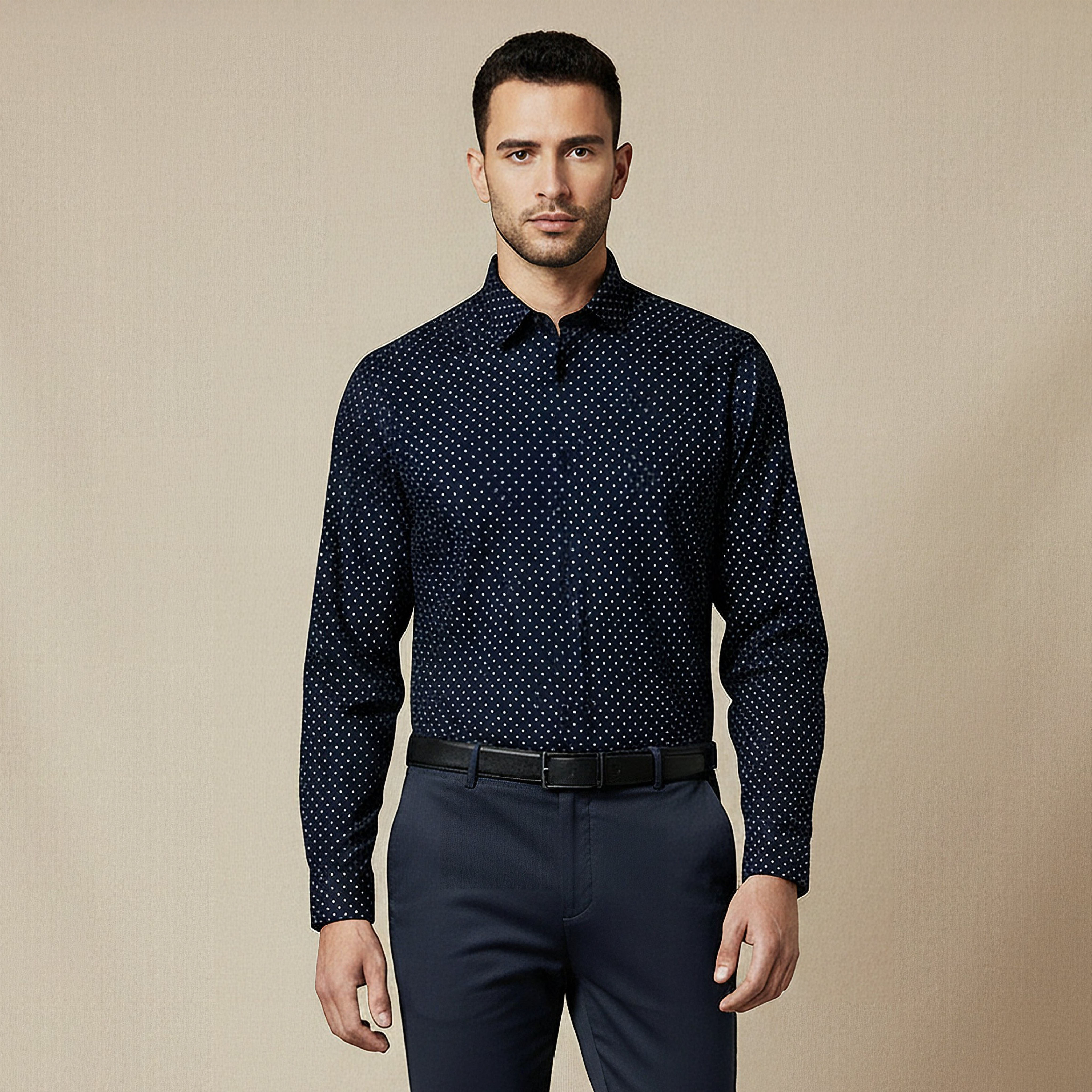 Men Slim Fit Collared Self Textured Printed Long Sleeves Shirt-men-clothing-shirts-image-1