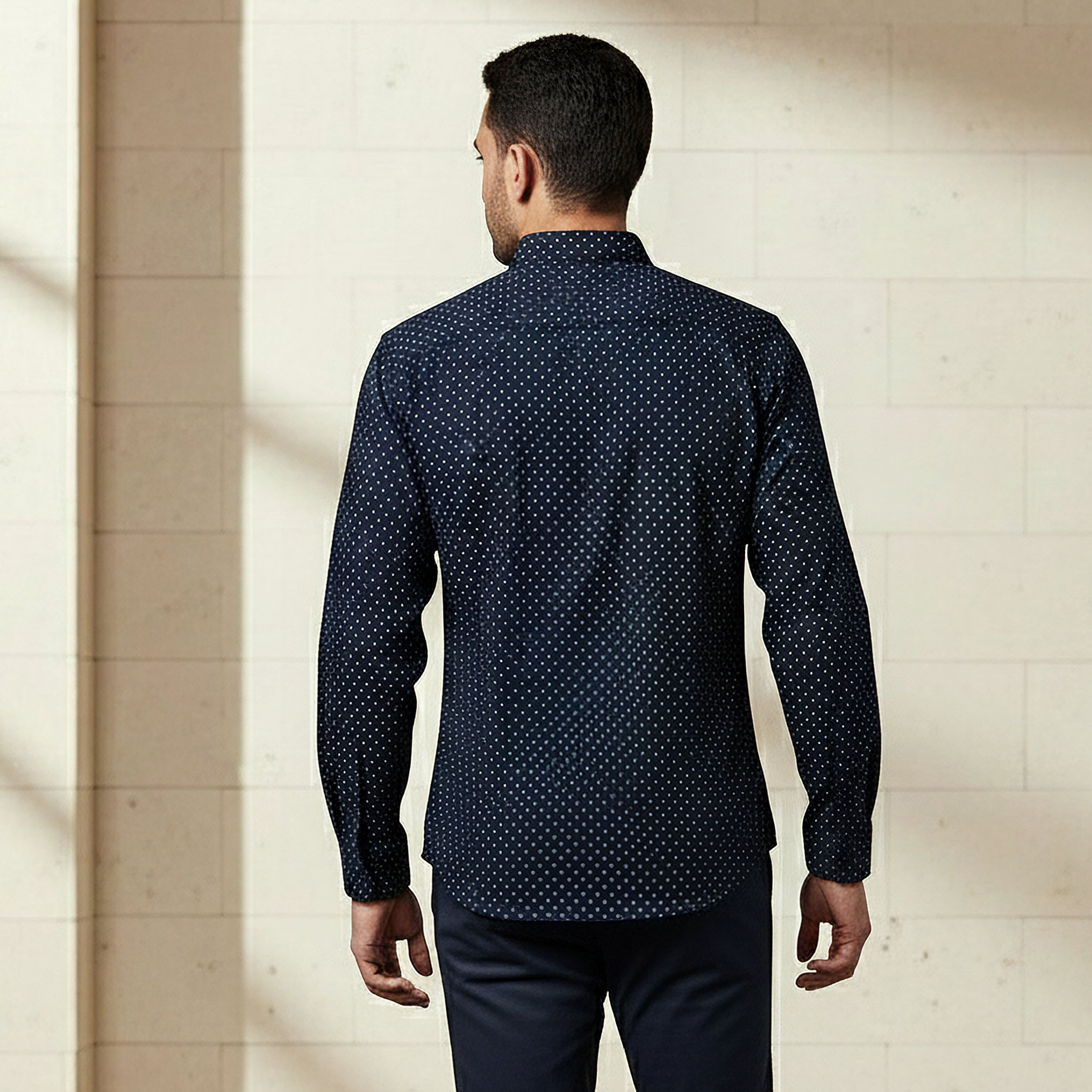 Men Slim Fit Collared Self Textured Printed Long Sleeves Shirt-men-clothing-shirts-image-3