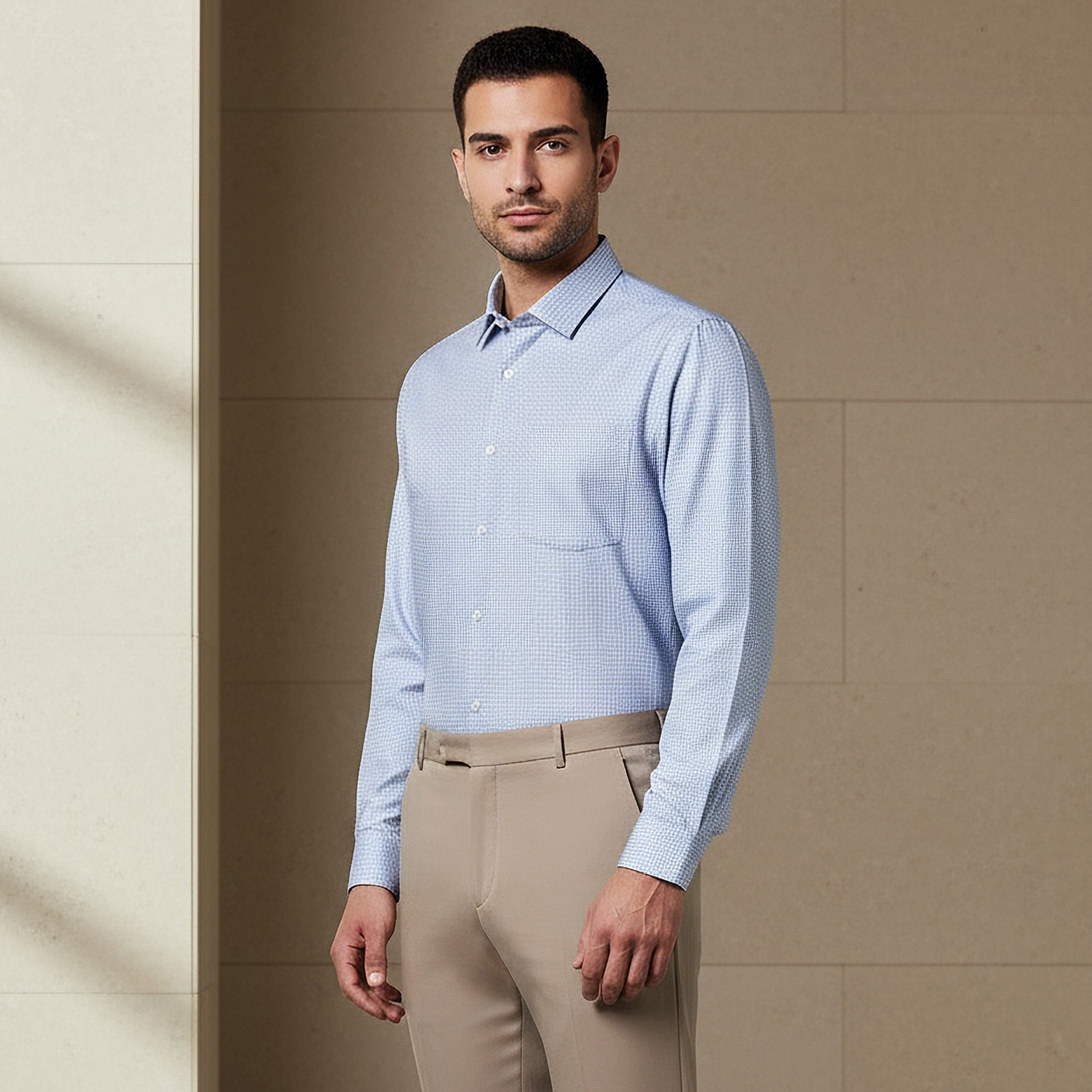 قميص رجالي بقصة ضيقة وياقة وطبعات وأكمام طويلة-men-clothing-shirts-image-1