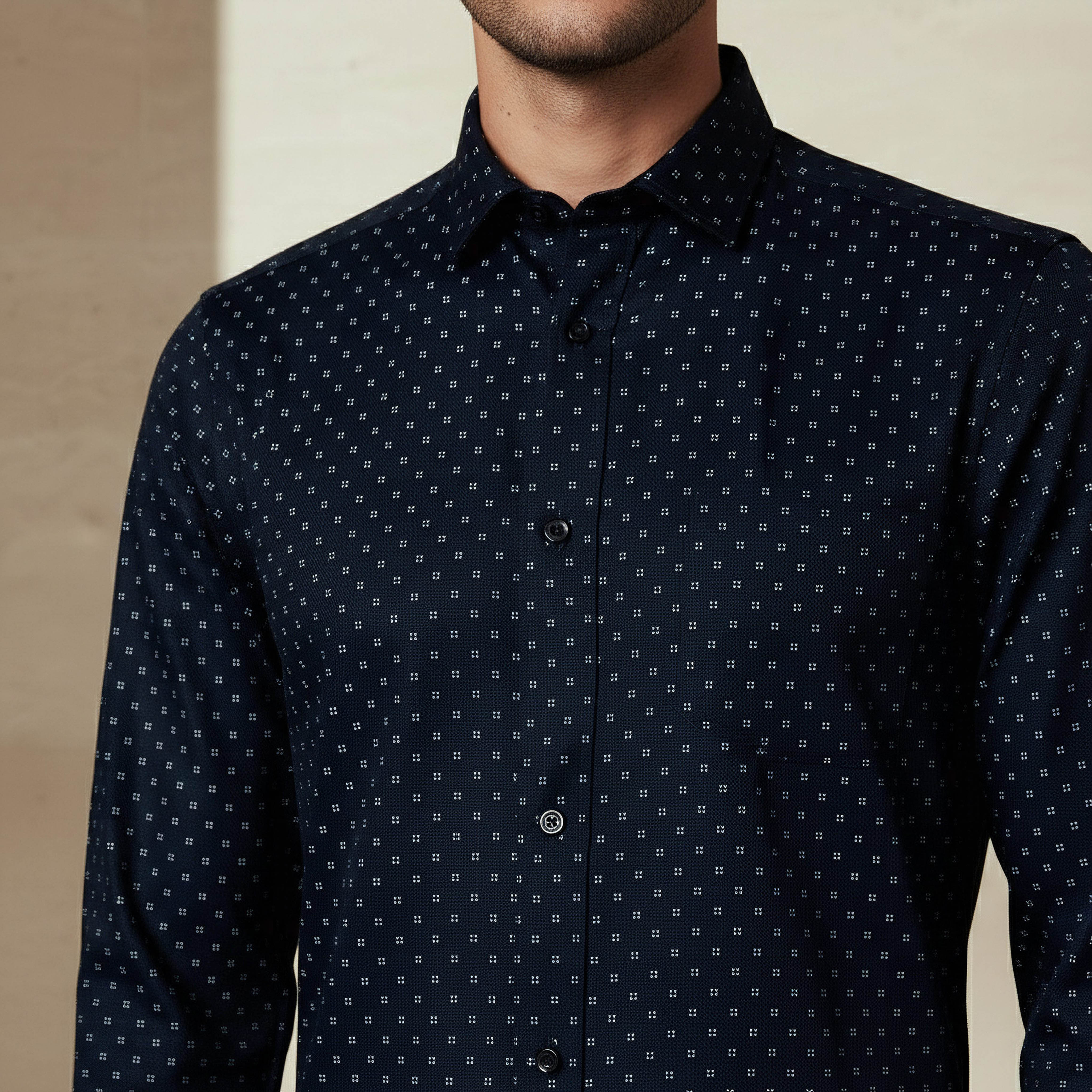 Men Slim Fit Collared Self Textured Printed Long Sleeves Shirt-men-clothing-shirts-image-6