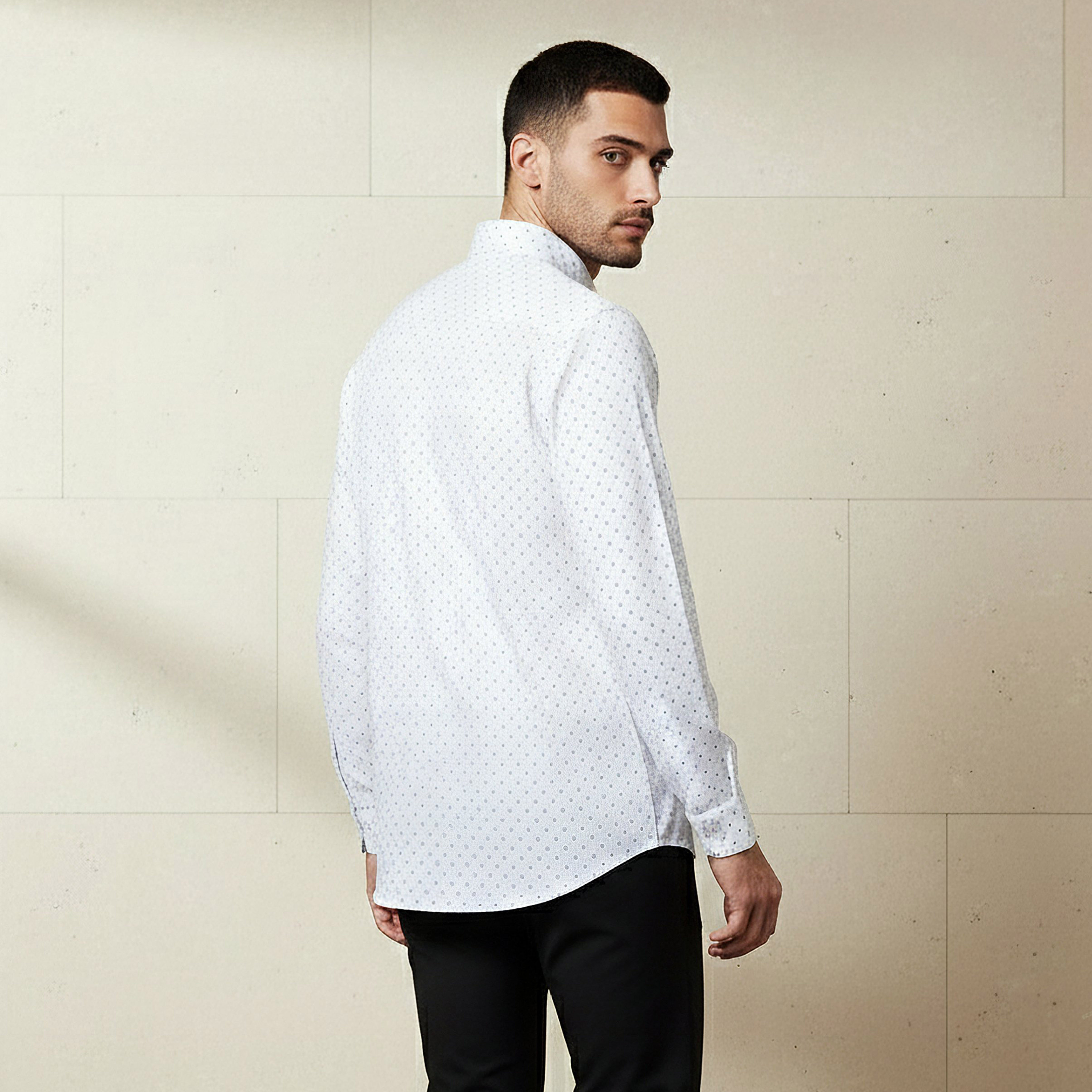 Men Slim Fit Collared Self Textured Printed Long Sleeves Shirt-men-clothing-shirts-image-3