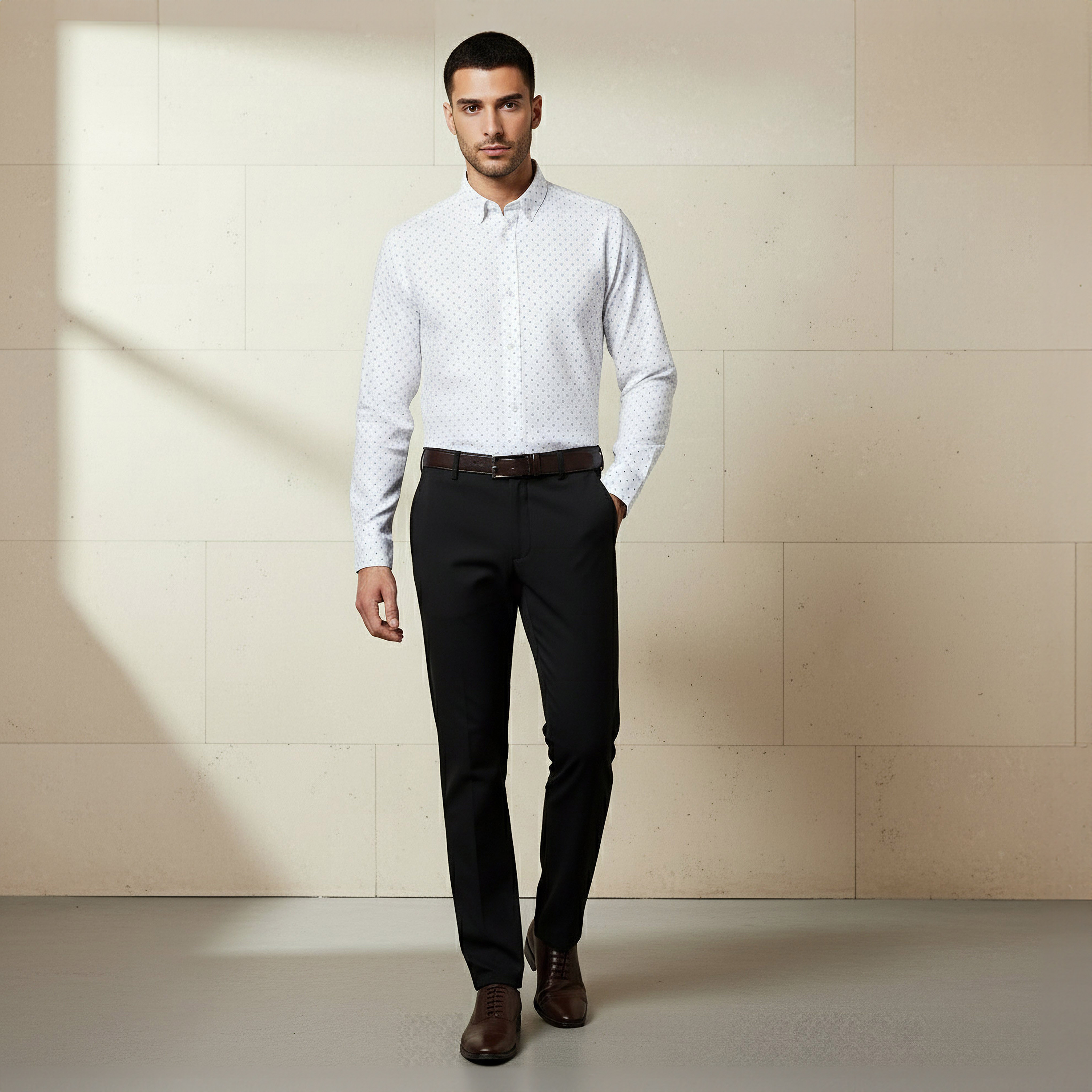 Men Slim Fit Collared Self Textured Printed Long Sleeves Shirt-men-clothing-shirts-image-4