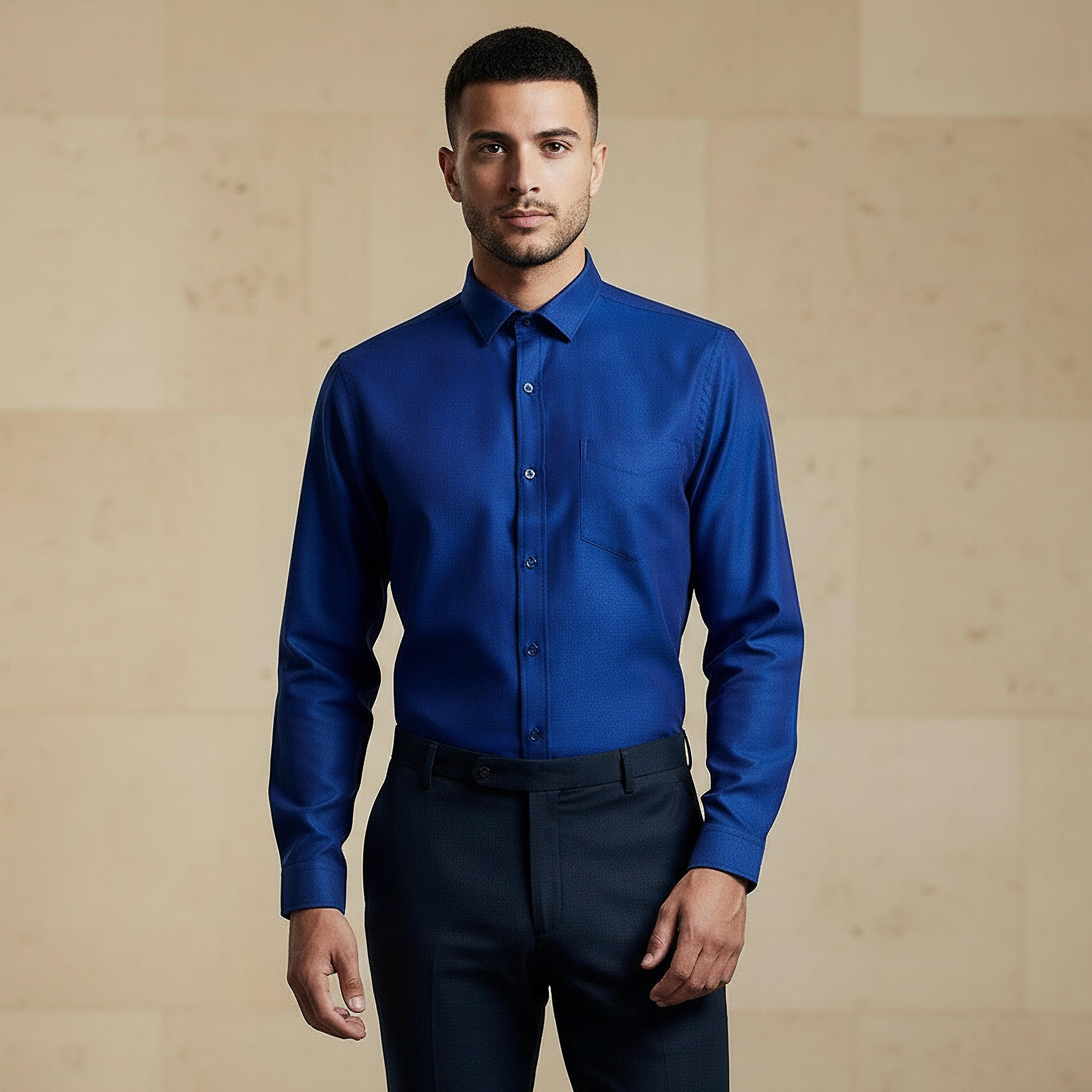 Men Regular Fit Collared Self Textured Long Sleeves Shirt-men-clothing-shirts-image-1