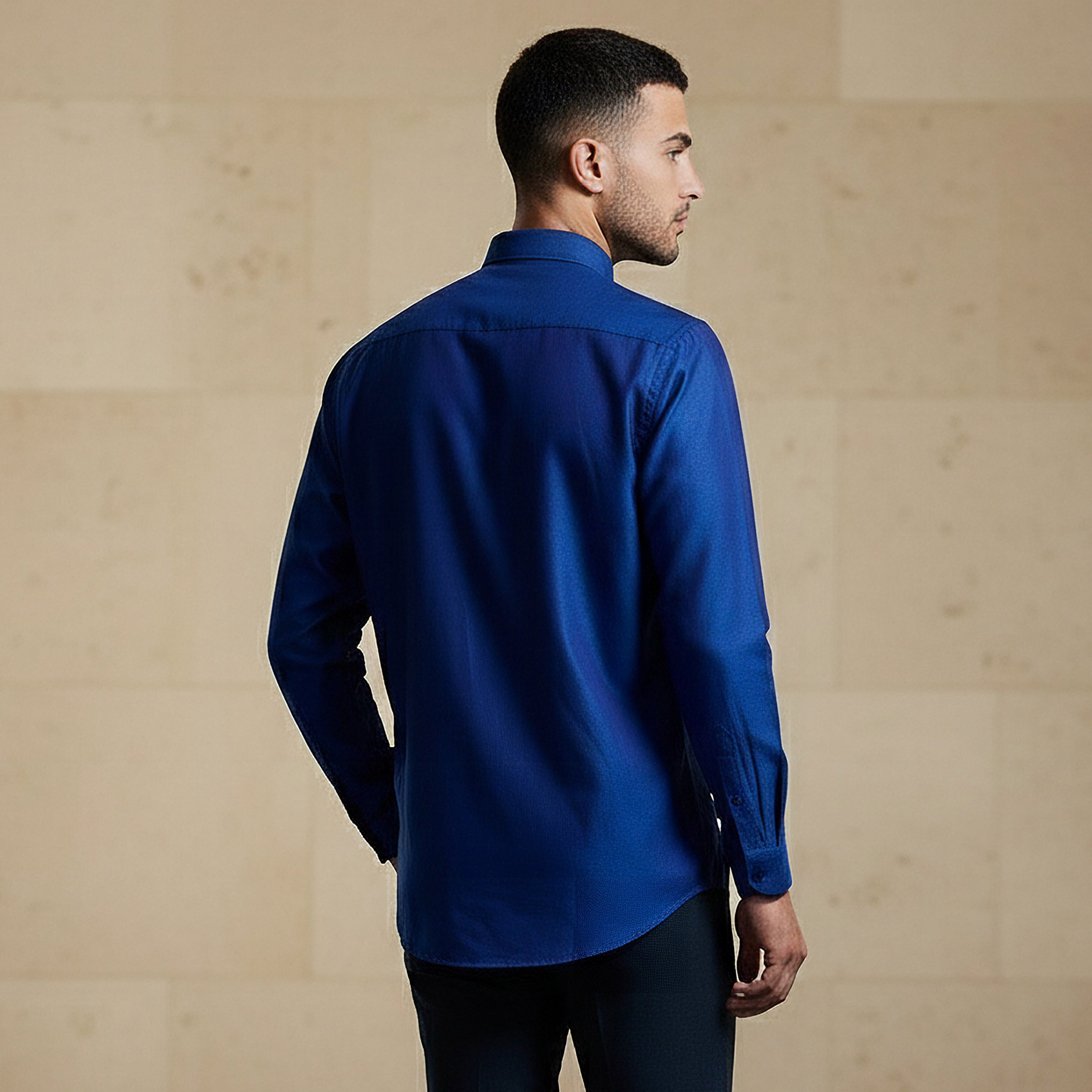 Men Regular Fit Collared Self Textured Long Sleeves Shirt-men-clothing-shirts-image-3